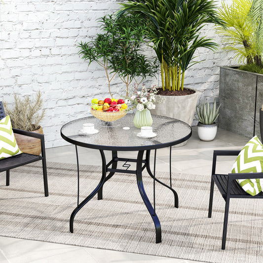 Outsunny Round Outdoor Dining Table With Tempered Glass Top And Parasol Hole 96.5 x 96.5 x 71 cm