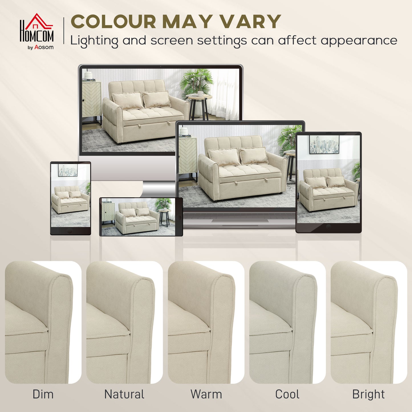 HOMCOM 2 Seater Sofa Bed 3 In 1 Convertible Sleeper Sofa With Click Clack Adjustable Backrest And 2 Pillows Light Brown