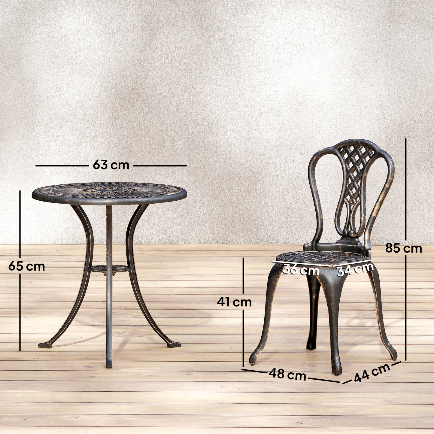 Outsunny Outdoor Bistro Set for 2 Cast Aluminum Patio Furniture Round Table with Umbrella Hole Brown