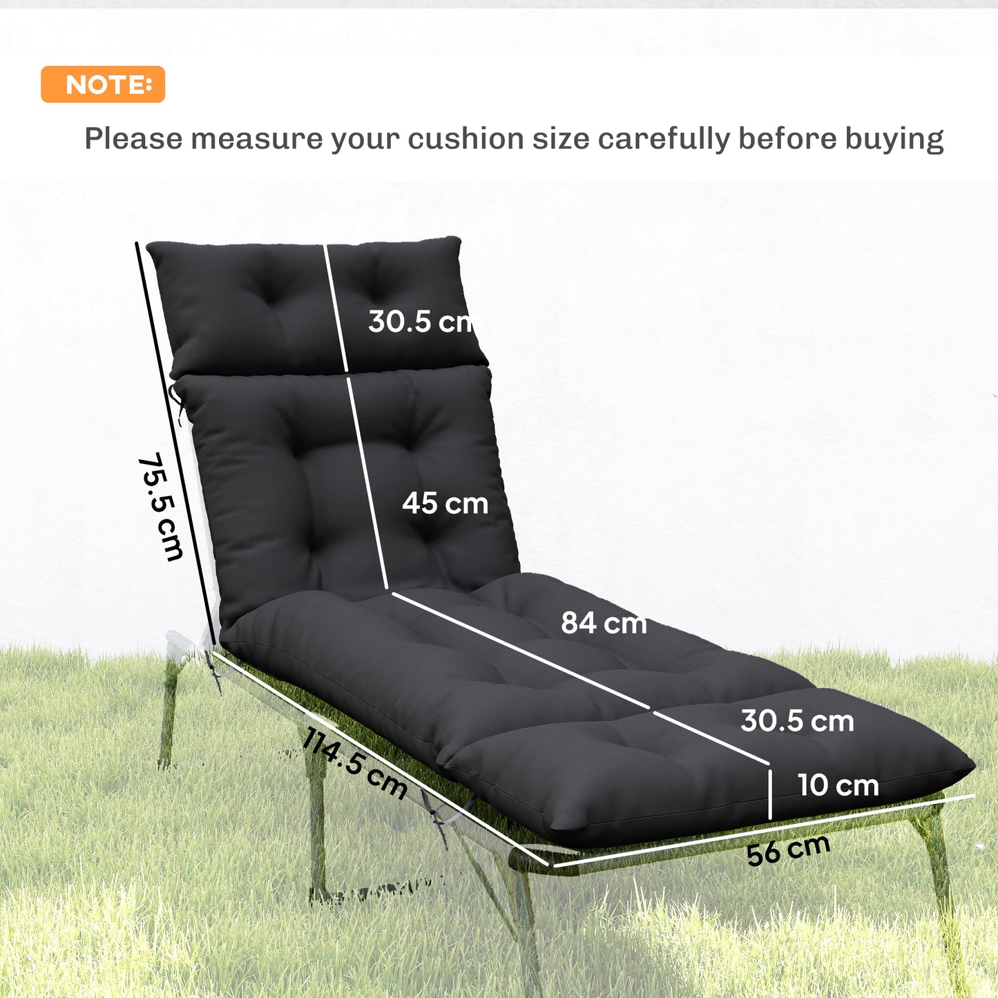 Outsunny Set Of Two 190 X 56 Cm Sun Lounger Cushions In Black With Six Tie Fasteners