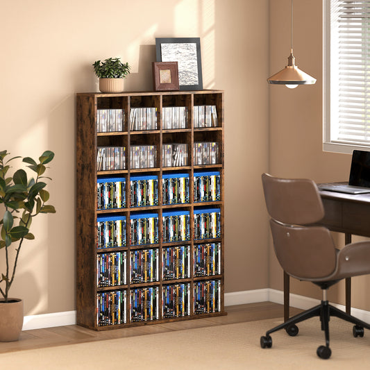 HOMCOM CD Storage Unit With Adjustable Shelves 89 x 130.5 cm Rustic Brown Media Display Furniture