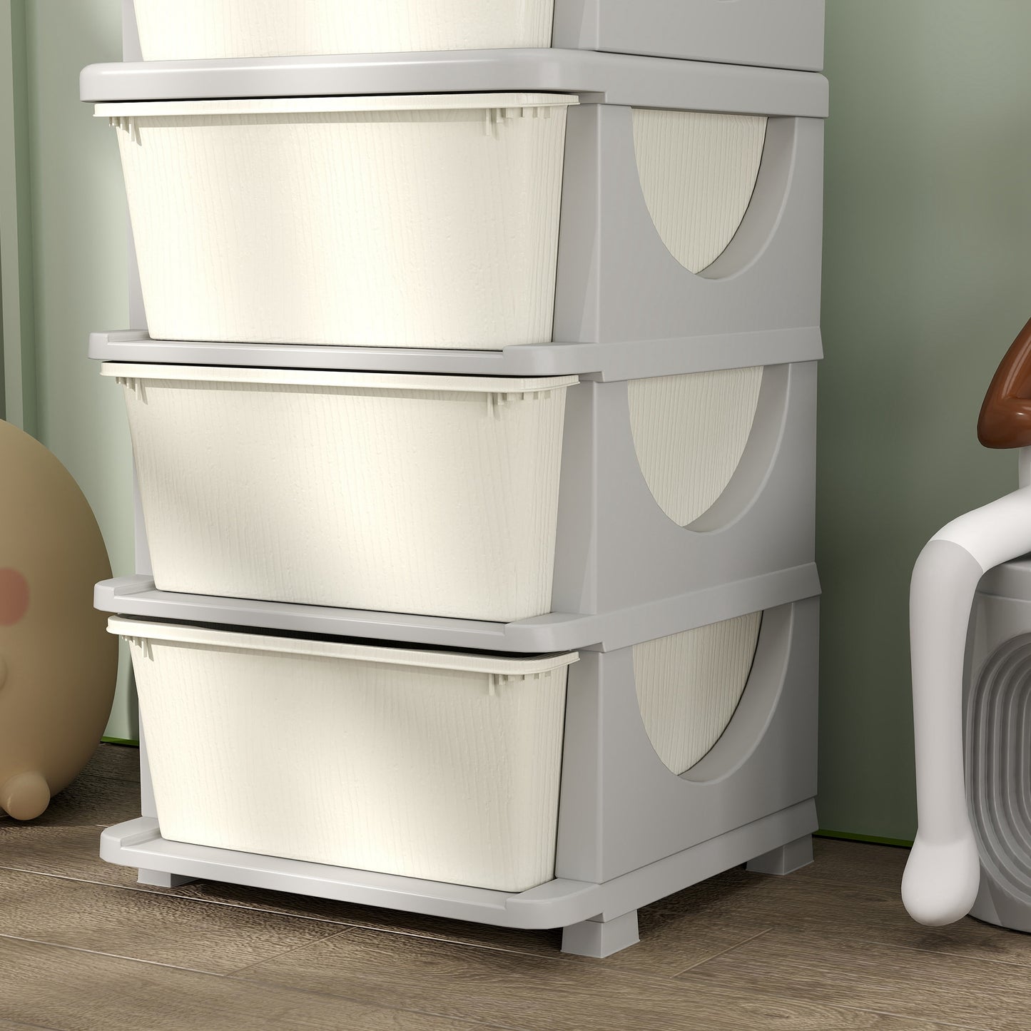 HOMCOM Four Tier Kids Storage Boxes With Four Drawers White PP Material Toy Organizer For Playroom