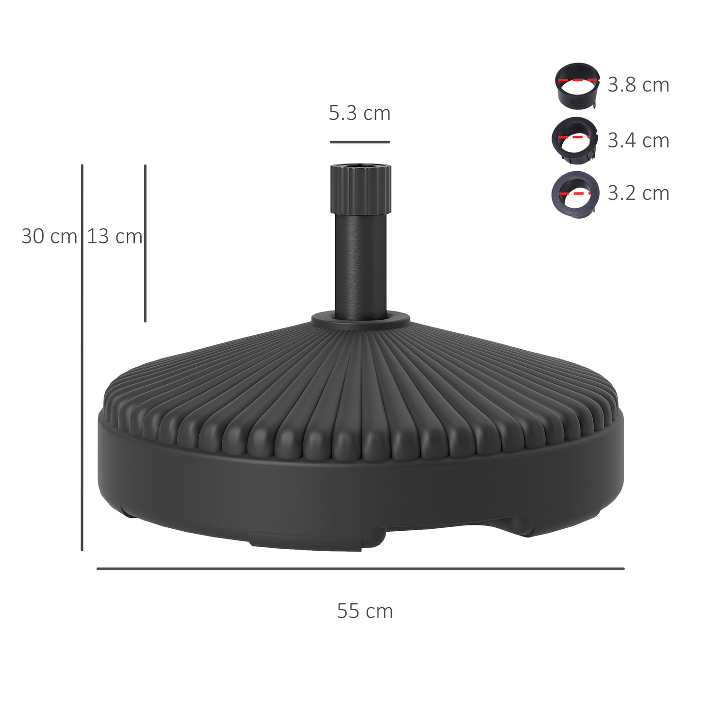 Outsunny Garden Parasol Base Holder HDPE 28kg Sand Filled 23kg Water Filled Diameter 55 cm Height 30 cm Black
