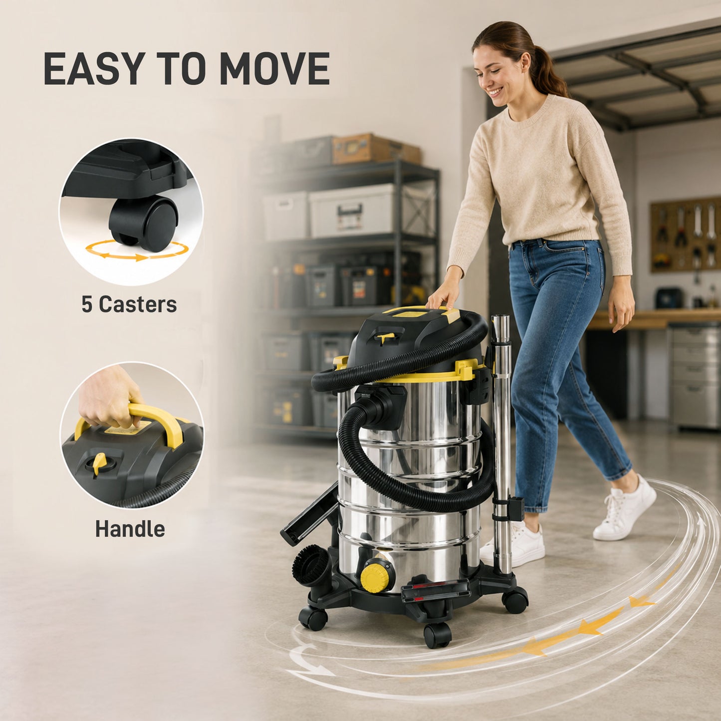 HOMCOM 1400W Wet and Dry Vacuum Cleaner 3 In 1 With Blowing Mode 30L Stainless Steel Tank Silver