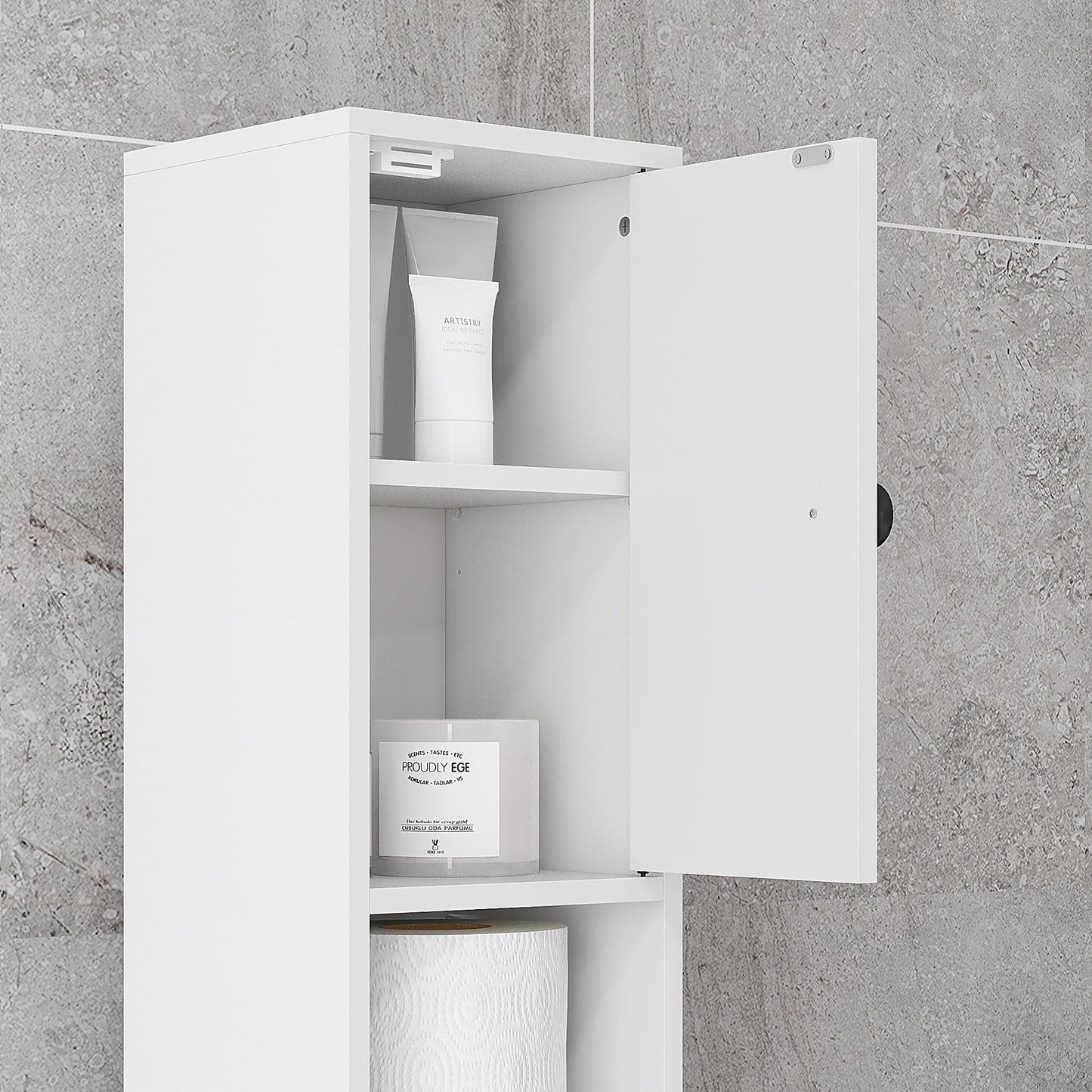 Kleankin 180cm Tall Slim Bathroom Cabinet Narrow Toilet Roll Storage Open Shelves 2 Door Cabinets Adjustable Shelves Kitchen White - ALL4U RETAILER LTD