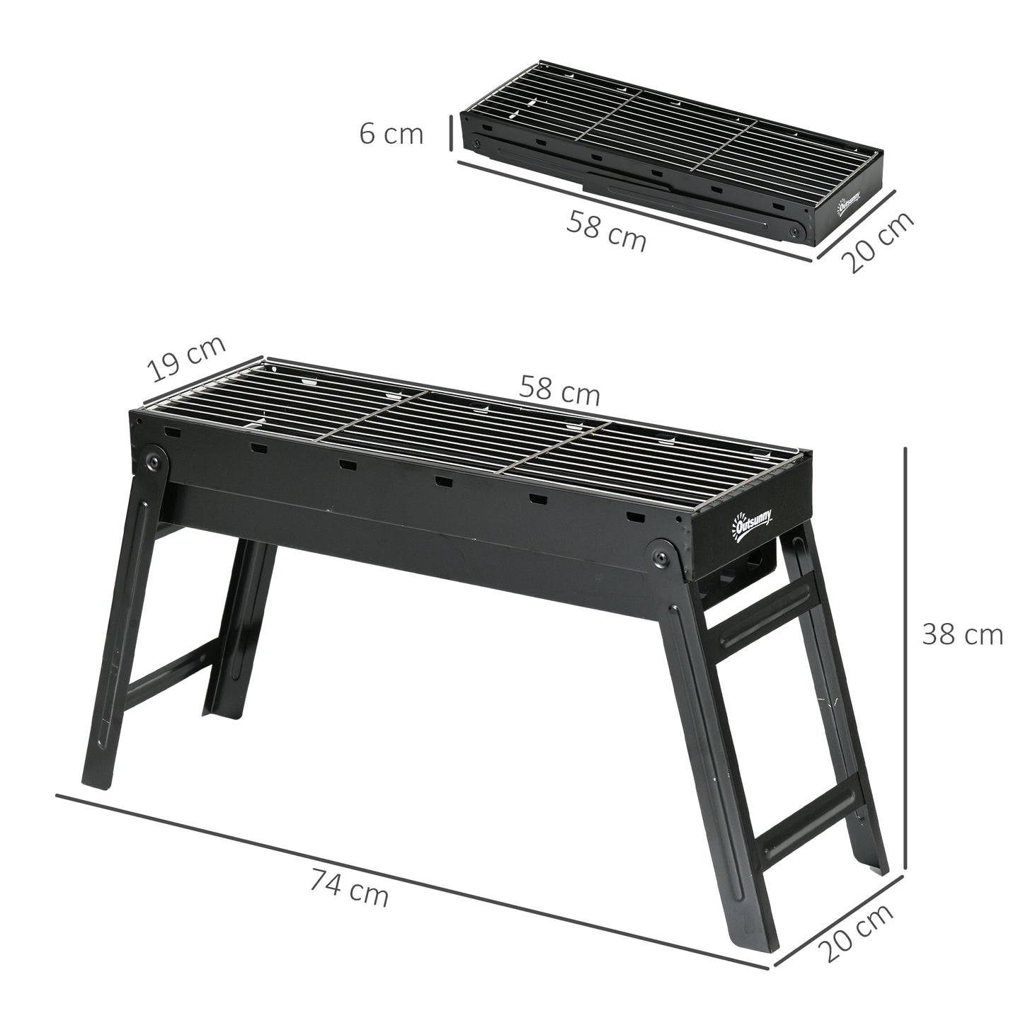 Outsunny Foldable Charcoal Grill Portable For Camping And Outdoor Cooking With Easy Clean Pull Out Charcoal Basin Black
