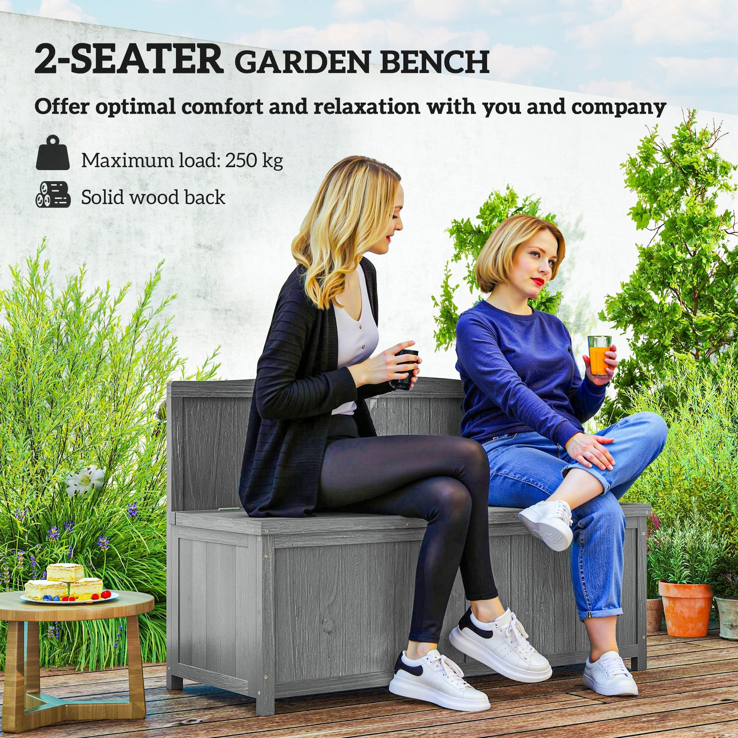Outsunny Wood Storage Bench For Patio And Garden Furniture Grey Weatherproof Fir Wood With Underseat Storage