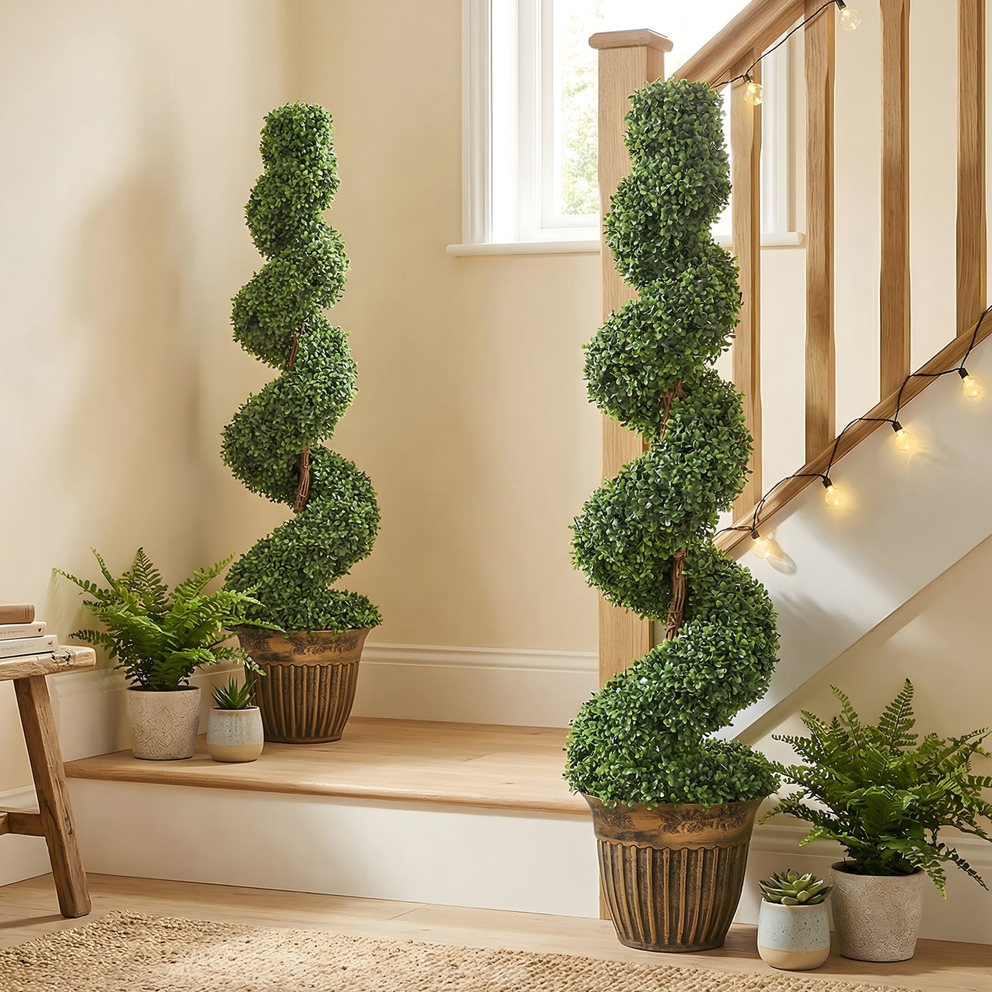 HOMCOM Set Of 2 Artificial Topiary Spiral Boxwood Trees In Pots For Indoor And Outdoor Decor 120cm