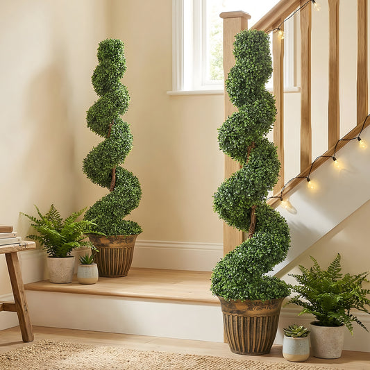 HOMCOM Set Of 2 Artificial Topiary Spiral Boxwood Trees In Pots For Indoor And Outdoor Decor 120cm