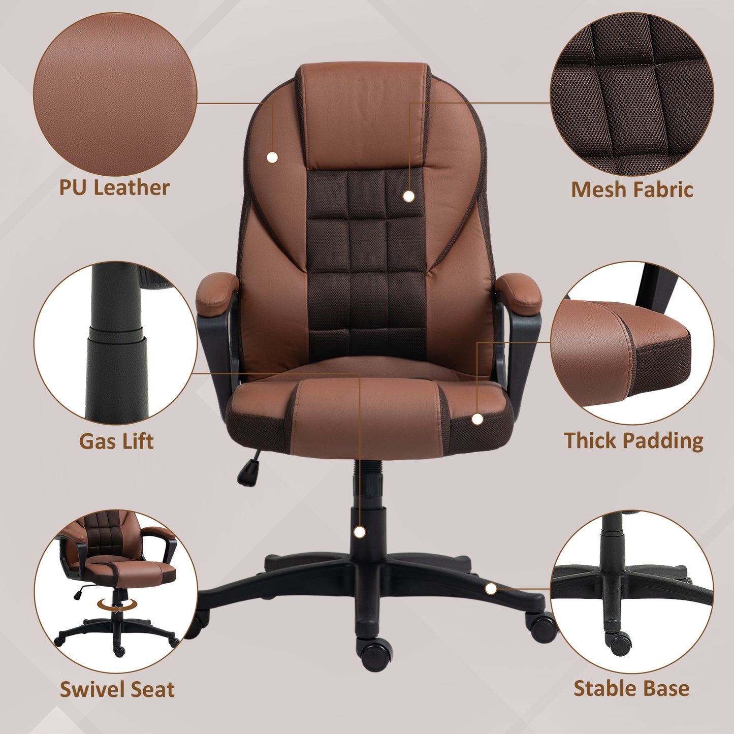 Elegant Brown Faux Leather Executive Office Chair with Adjustable Height and Comfort Features - ALL4U RETAILER LTD