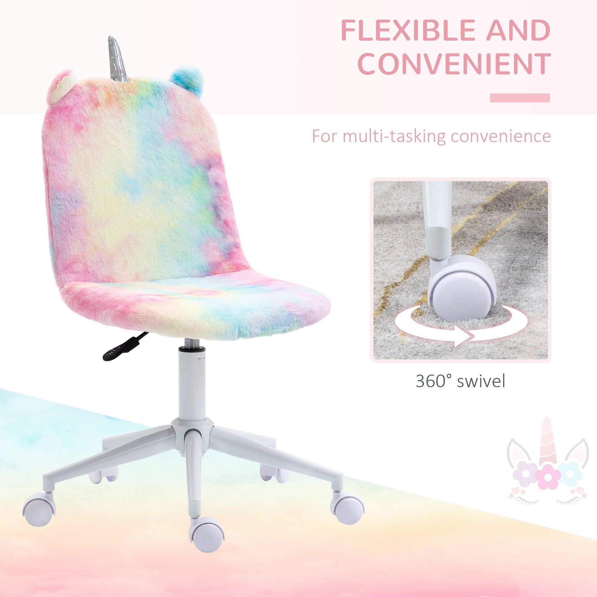 Vinsetto Fluffy Unicorn Chair, Swivel, Rainbow - Cute & Comfy - ALL4U RETAILER LTD