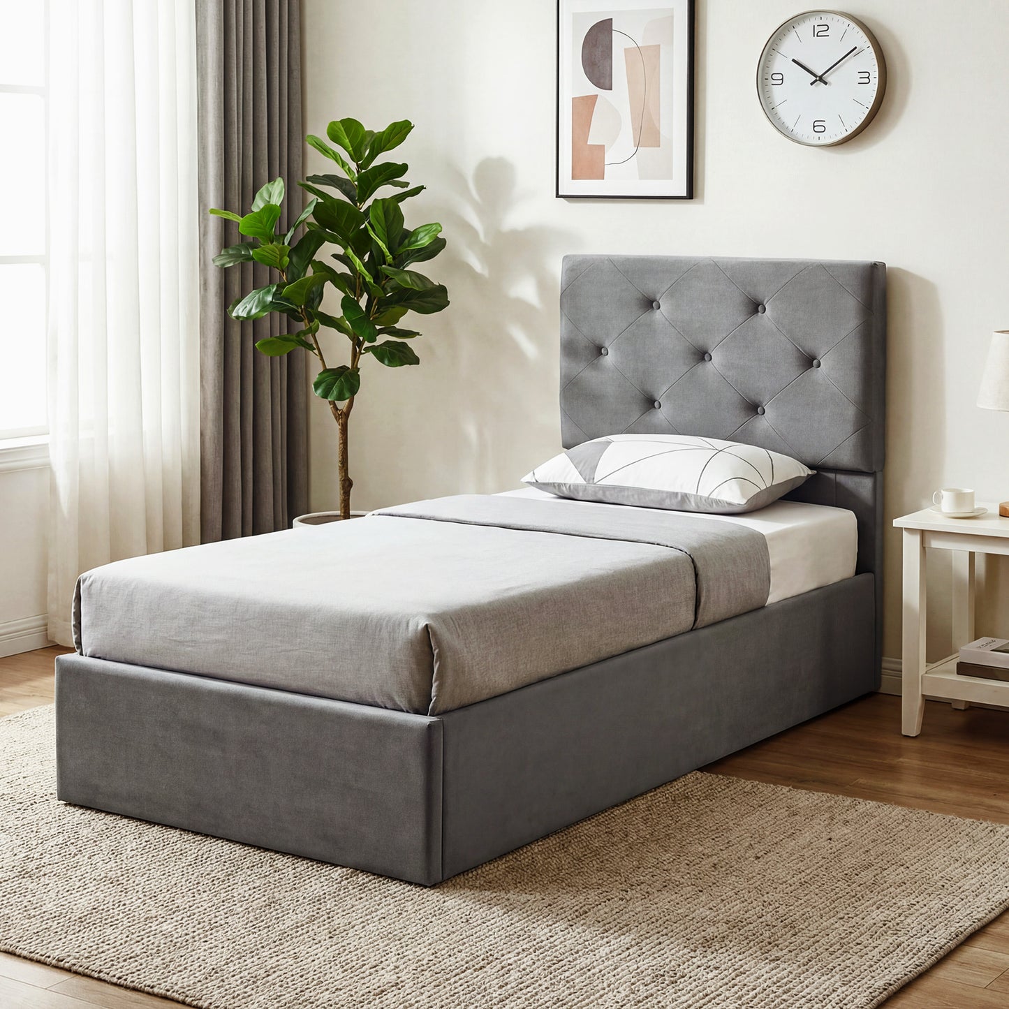 HOMCOM Bed Frame With Gas Lift Storage Under Bed Upholstered Platform Bed Tufted Headboard For 90 X 190 Cm Mattress