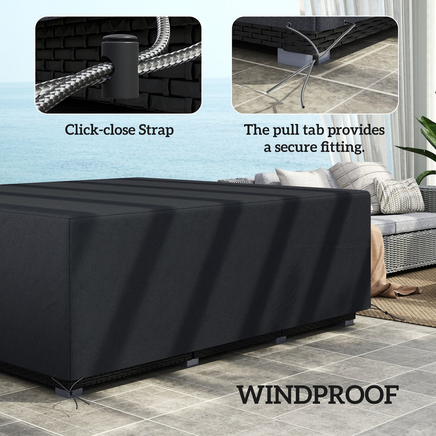Outsunny 600D Oxford Outdoor Sofa Set Cover Waterproof UV Protection Rattan Lounger Cover 225L X 210W X 70H cm Black