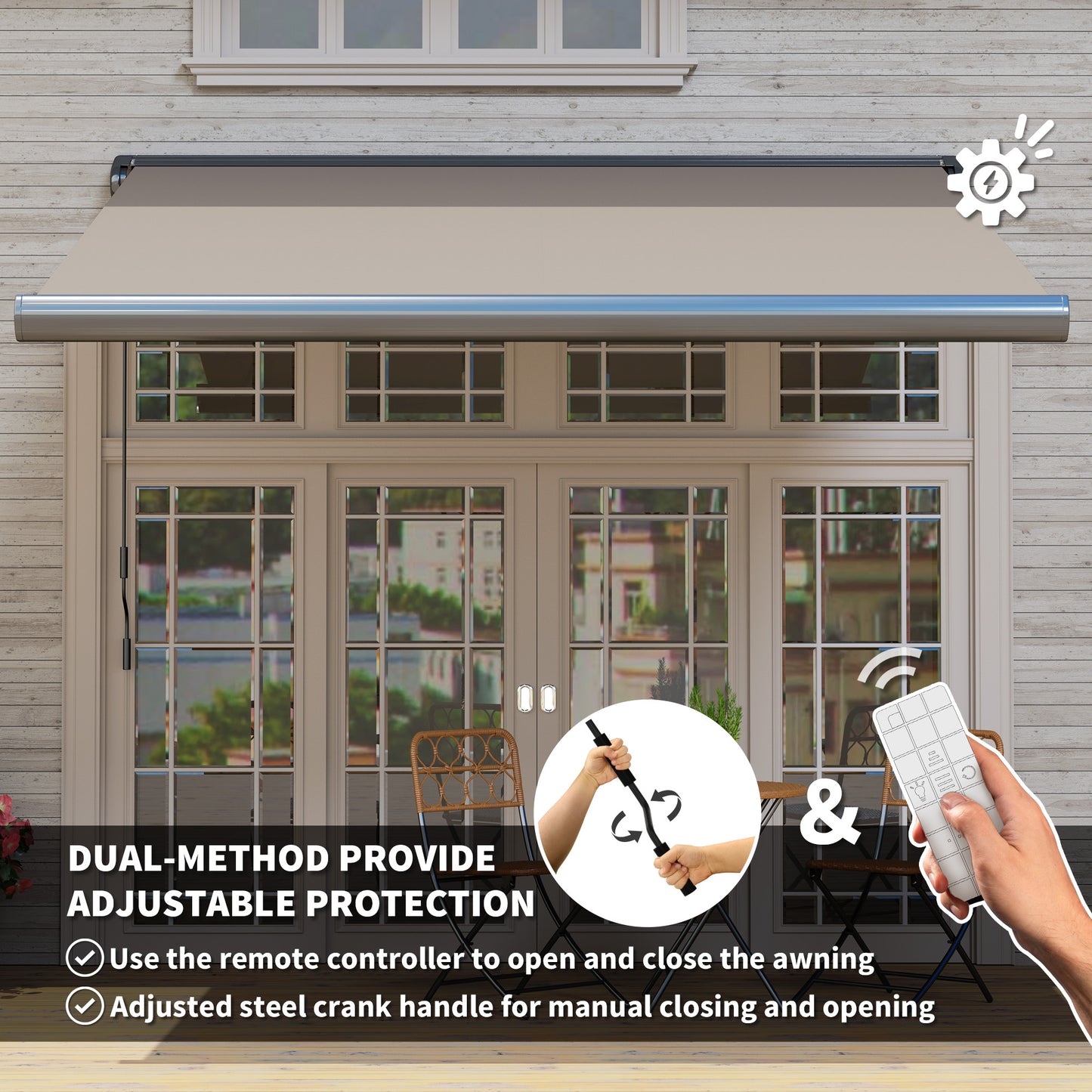 Outsunny 3x2.5m Electric Retractable Awning With Remote Controller Aluminium Frame UV50 Plus Sun Shade Canopy Patio