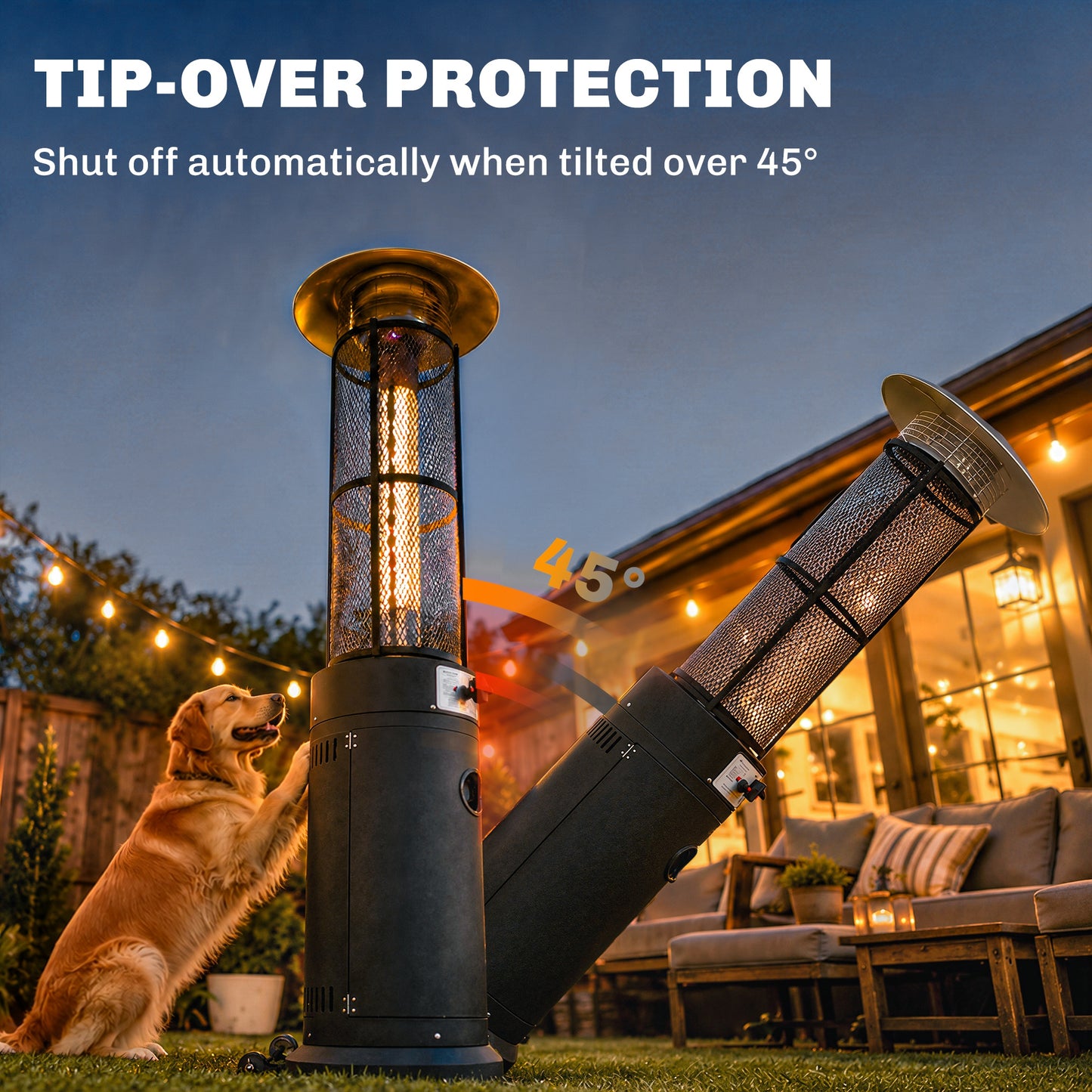 Outsunny 11 KW Freestanding Gas Patio Heater With Pulse Ignition Tip Over Switch Wheels Adjustable Heat Tank Room Black