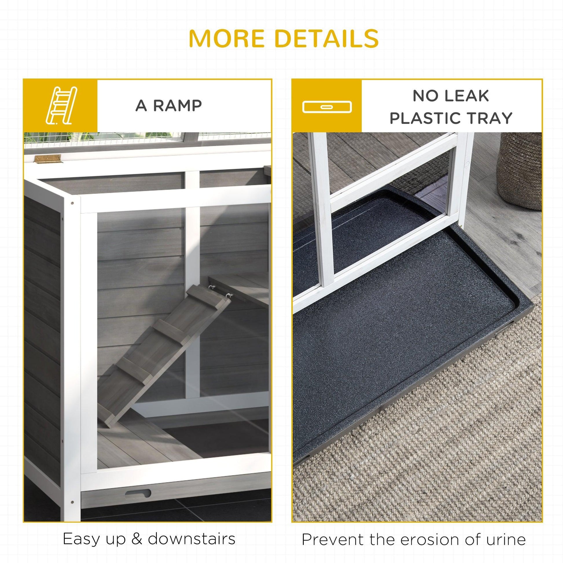 PawHut Wooden Rabbit Hutch with Pull-out Tray and Openable Roof - 91.5 x 53.3 x 73 cm - ALL4U RETAILER LTD