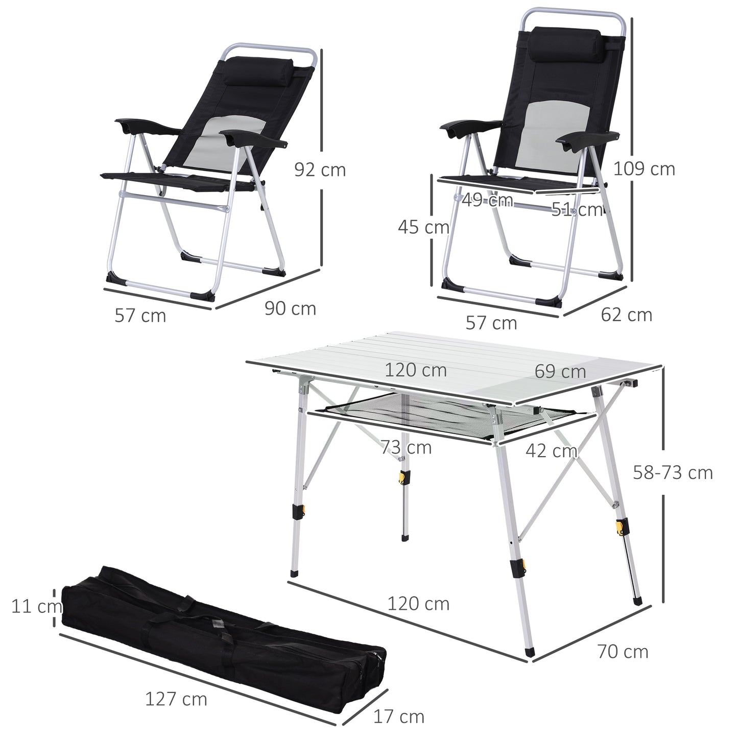 Outsunny 3 Piece Folding Camping Table And Chairs Set With Adjustable Height Table And Backpacking Chairs