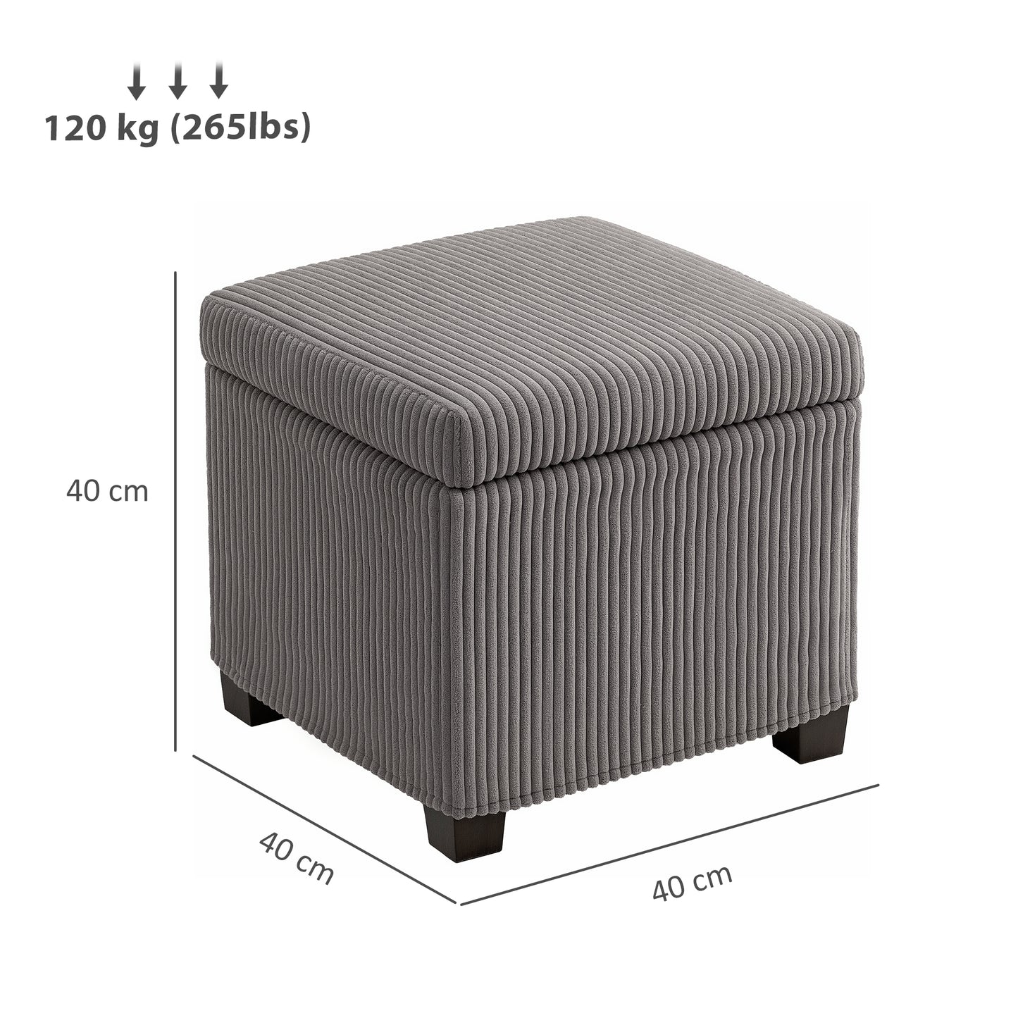 HOMCOM Corduroy Storage Ottoman Bench With Wooden Legs 40cm Bed End Bench 30L Storage Grey For Living Room Entryway