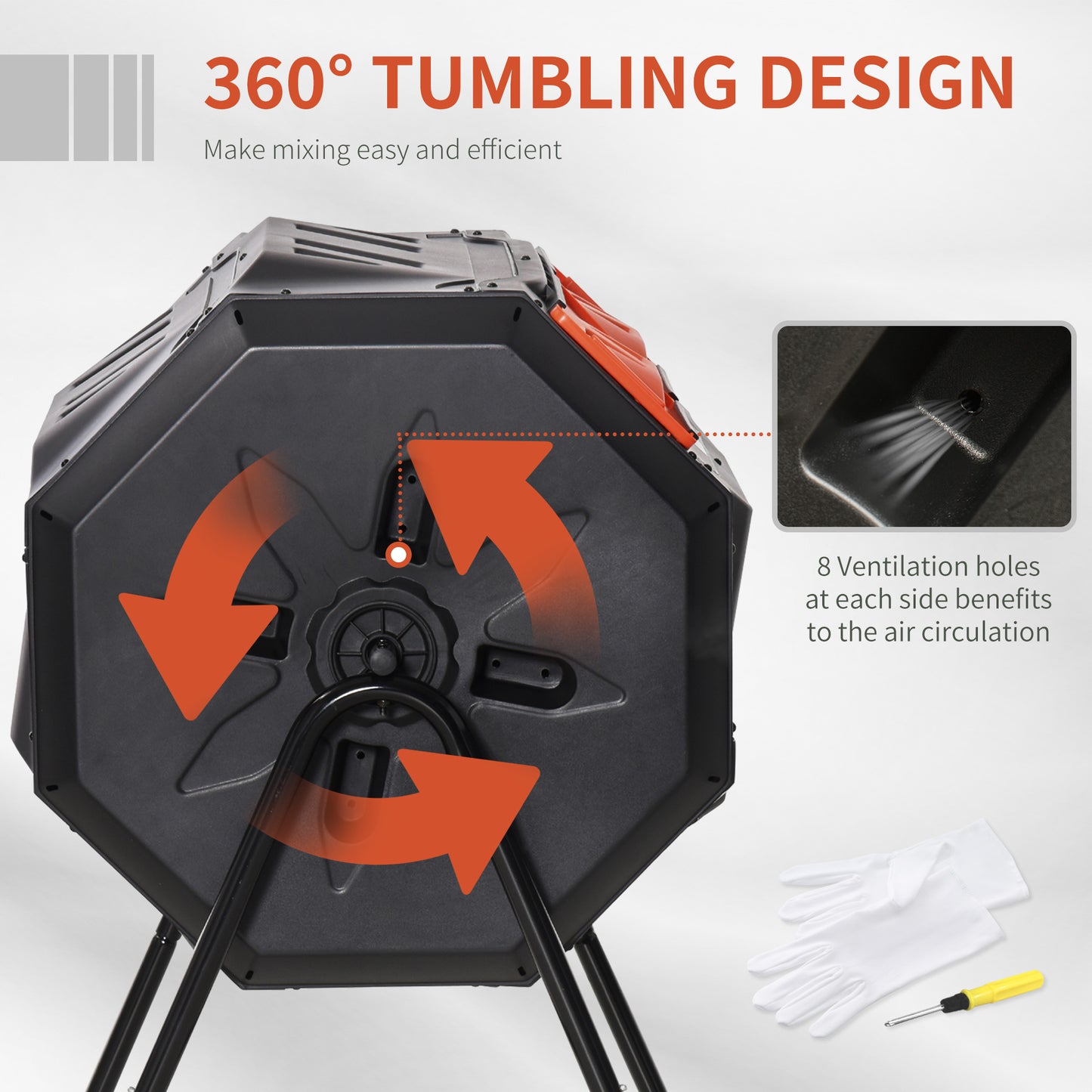 Outsunny 160L 360Â° Rotating Dual Chamber Composter - Orange