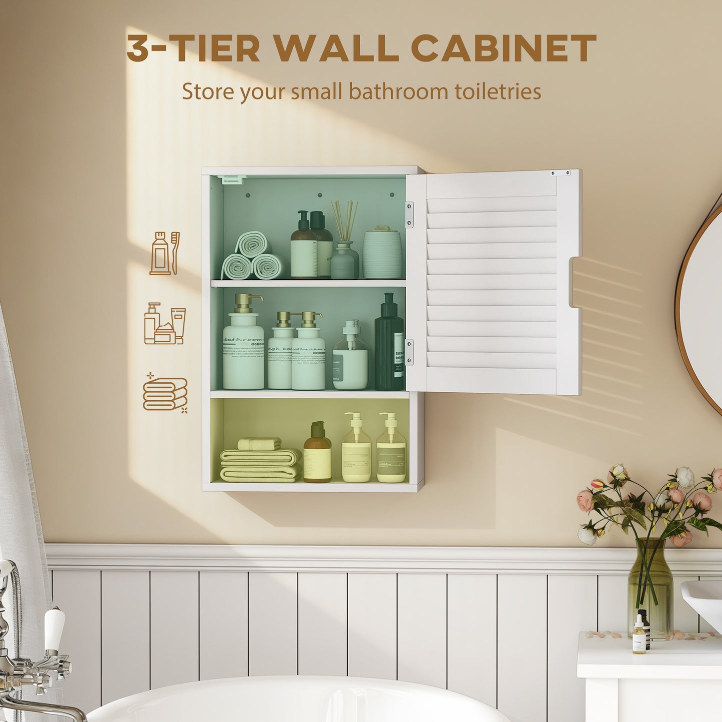 HOMCOM Wall Mounted Bathroom Cabinet With Adjustable Shelves White 40 x 20 x 60 cm