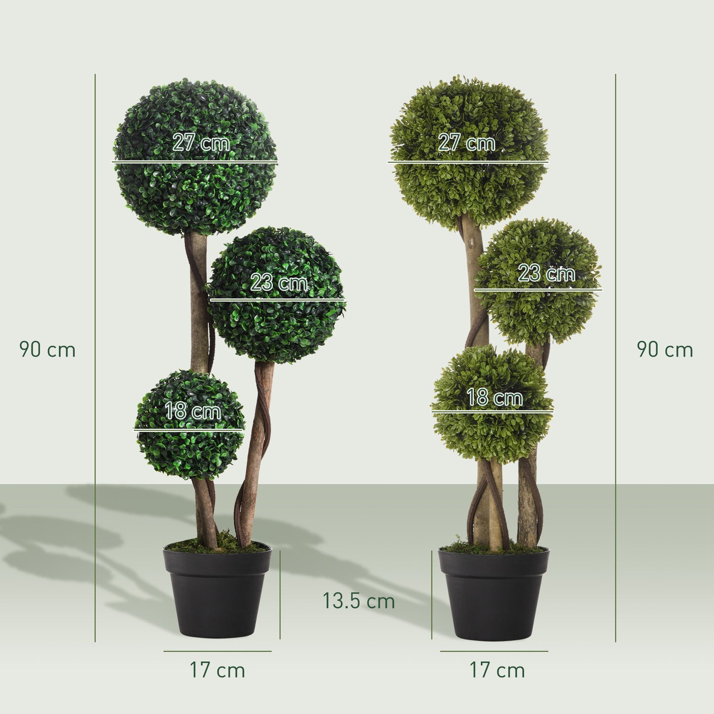 HOMCOM Decorative Artificial Boxwood Ball Topiary Trees Set Of 2 In Pots For Indoor And Outdoor Decor 90 Cm Dark Green