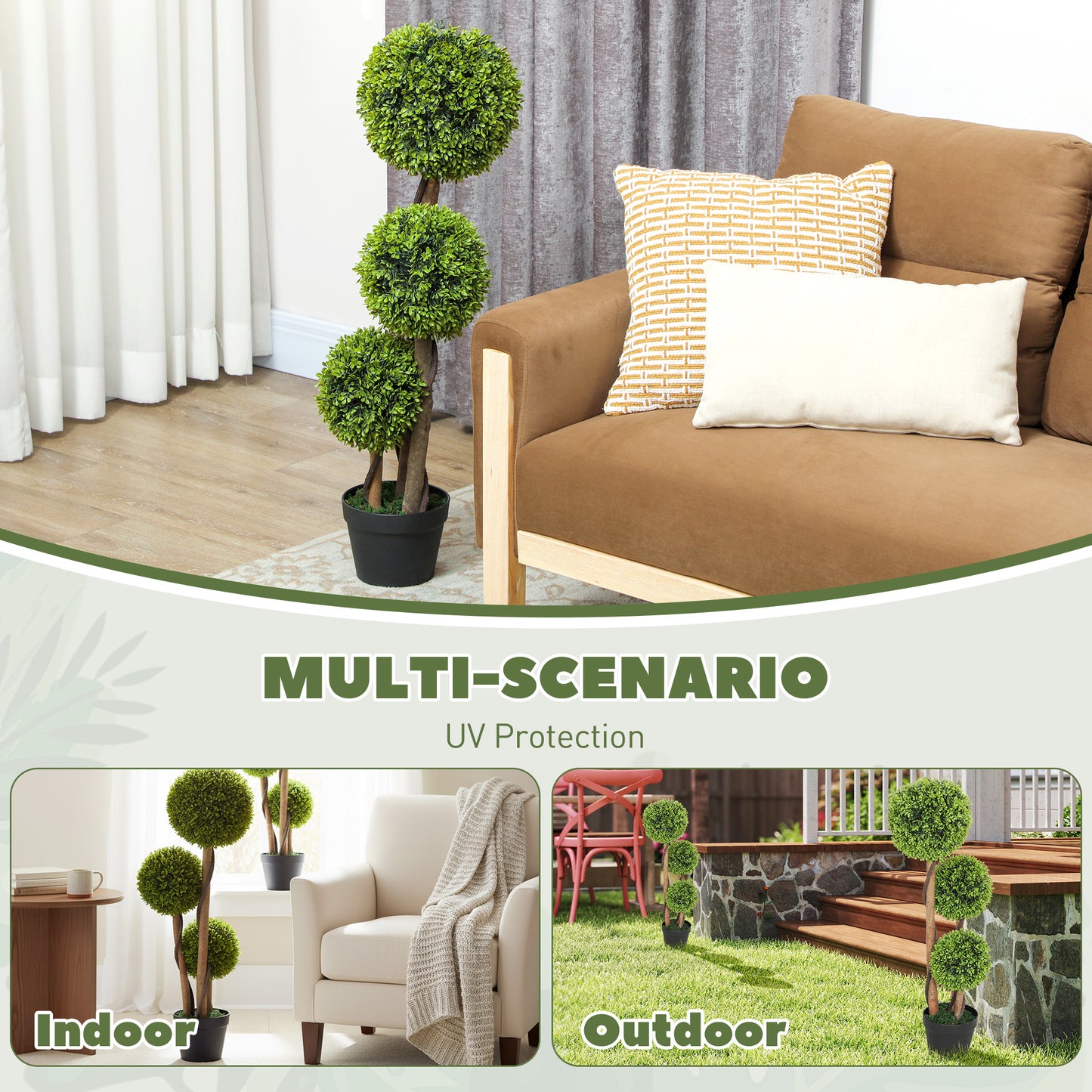 HOMCOM Decorative Artificial Boxwood Ball Topiary Trees Set Of 2 In Pots For Home Indoor Outdoor Decor