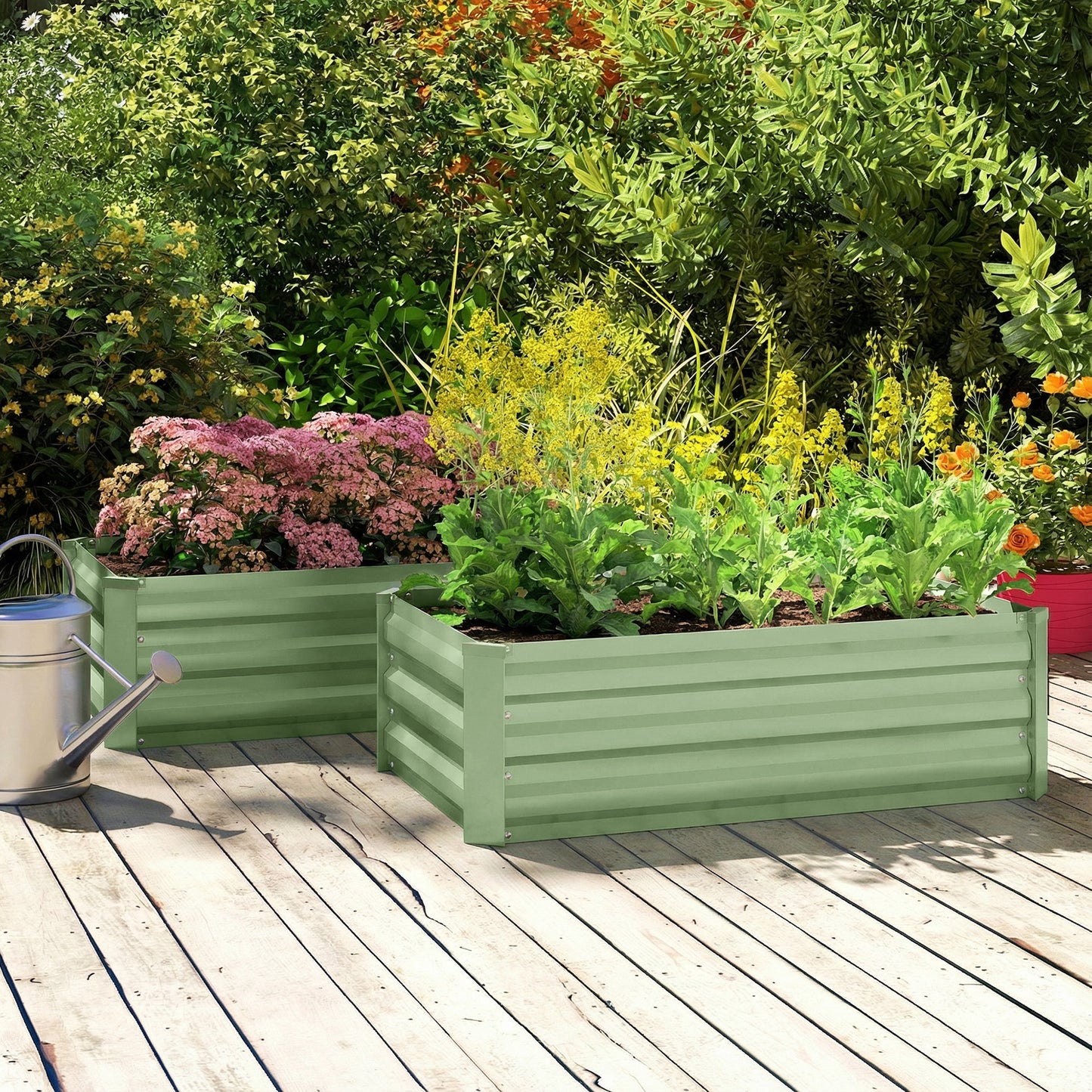 Outsunny Set Of Two 100 X 60cm Steel Planter Boxes Light Green For Outdoor Gardens Balconies And Raised Beds