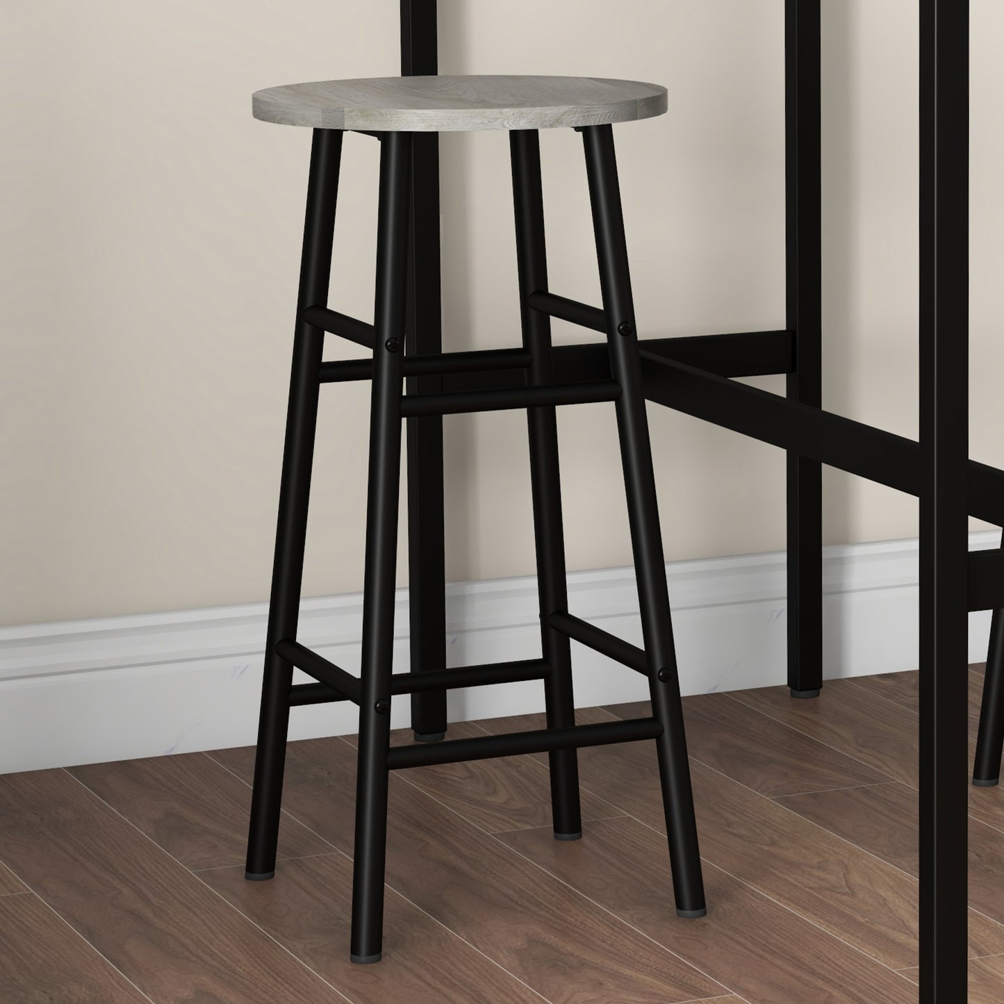 HOMCOM 3 Piece Bar Table Set With 2 Stools Industrial Grey Dining Table And Chair Set