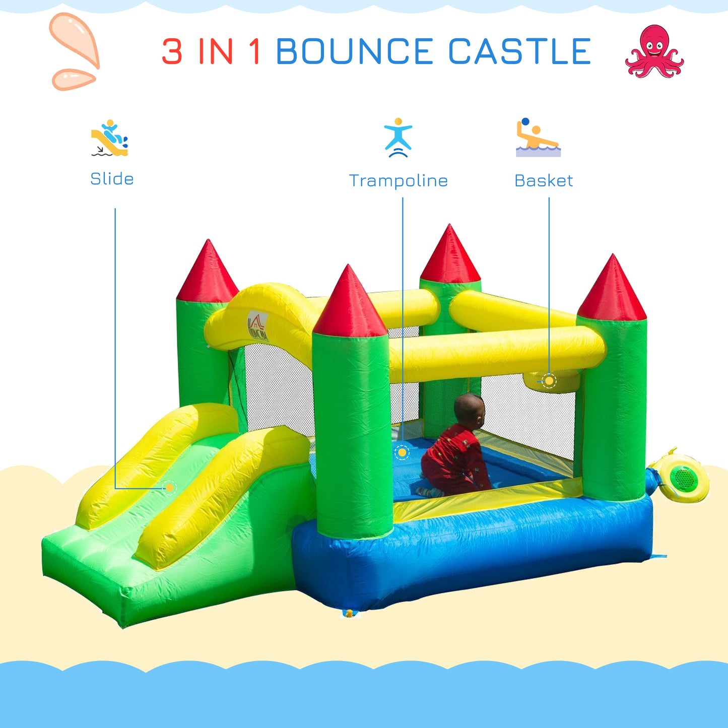 Outsunny Kids Inflatable Bouncing Castle with Blower for Indoor and Outdoor Fun - ALL4U RETAILER LTD