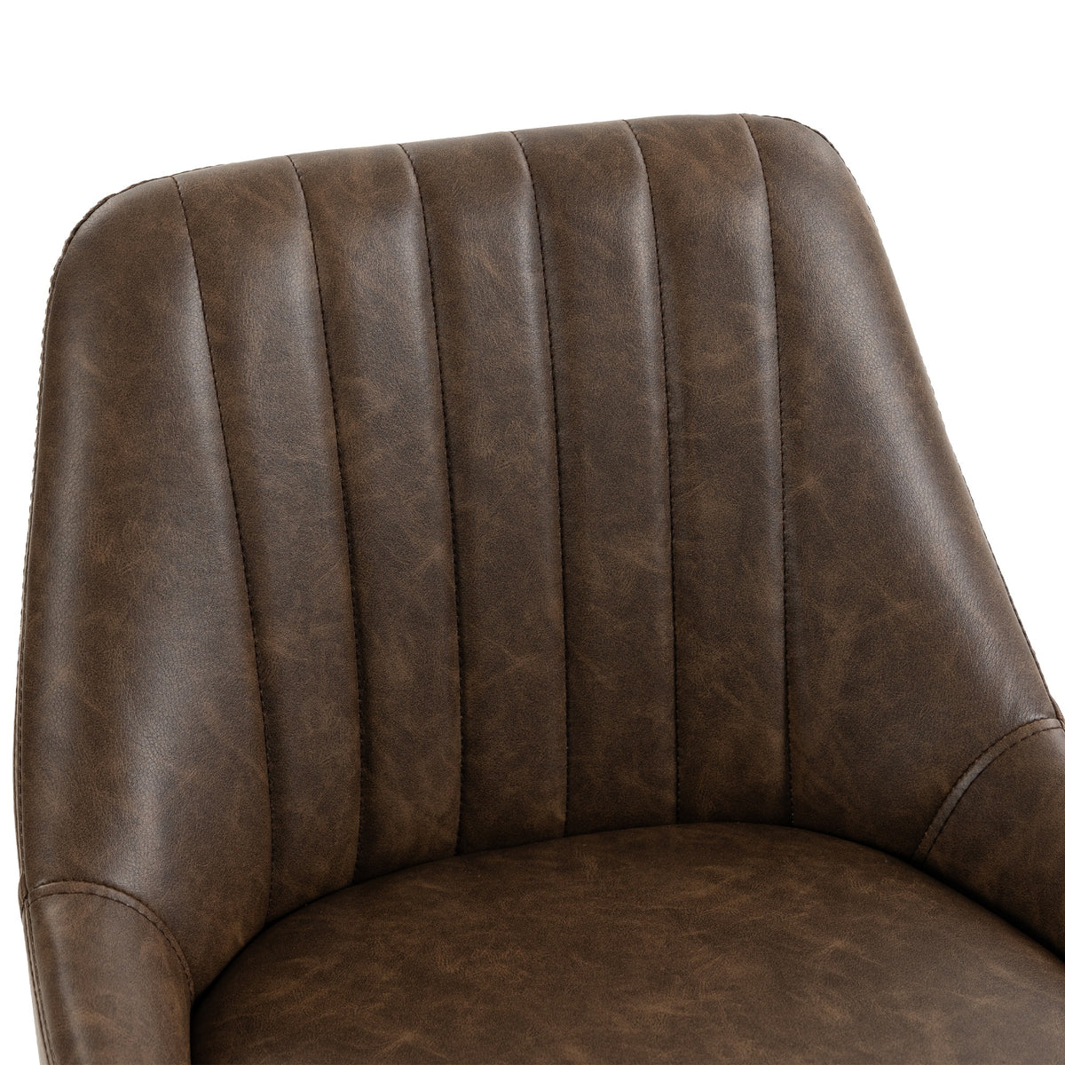 Dark brown padded backrest with vertical tufting on a counter-height bar stool
