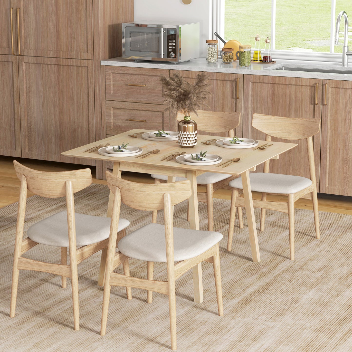 HOMCOM Compact Extendable Drop Leaf Dining Table for Small Spaces, Natural Pine Wood Finish, Seats 2-4 - ALL4U RETAILER LTD