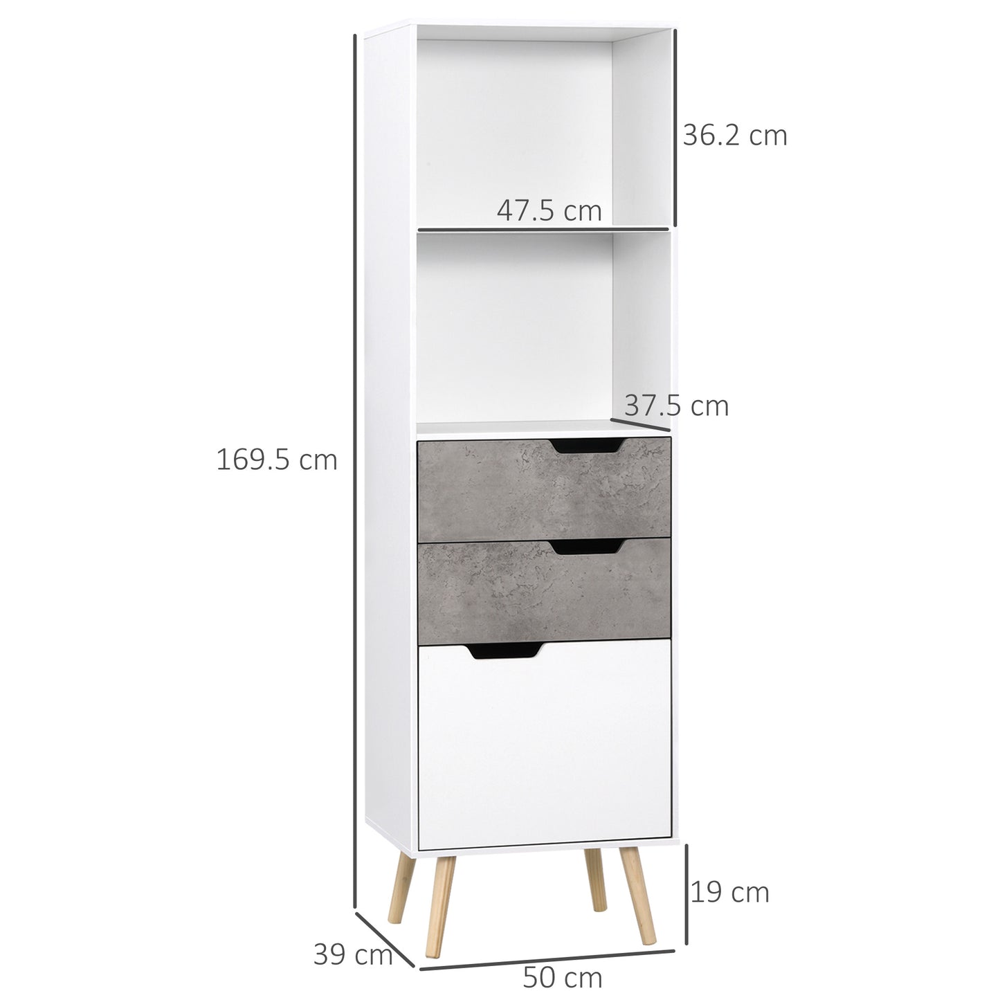 HOMCOM Modern Free Standing Storage Cabinet with 3 Drawers and 2 Shelves, Stylish Accent Furniture for Bedroom and Living Spaces, Light Grey Finish - ALL4U RETAILER LTD