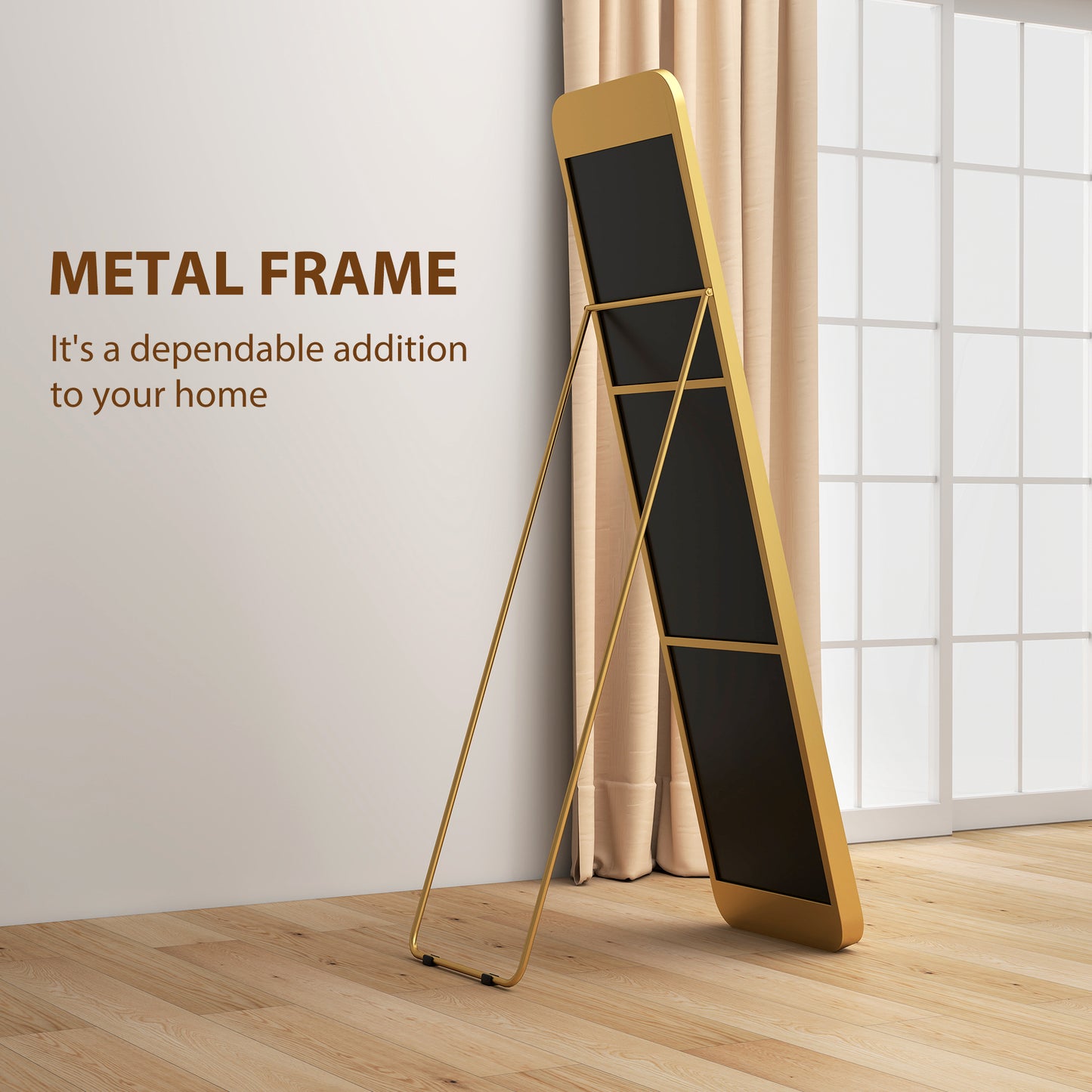 HOMCOM 40 x 160 Cm Rectangular Full Length Mirror Gold Tone With Tilt For Lean Against Wall Or Free Standing Bracket