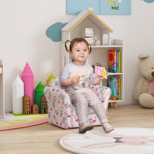 AIYAPLAY Flamingo-Themed Kids Armchair with Wooden Frame for Playroom and Bedroom – Cozy Pink Sofa for Toddlers - ALL4U RETAILER LTD