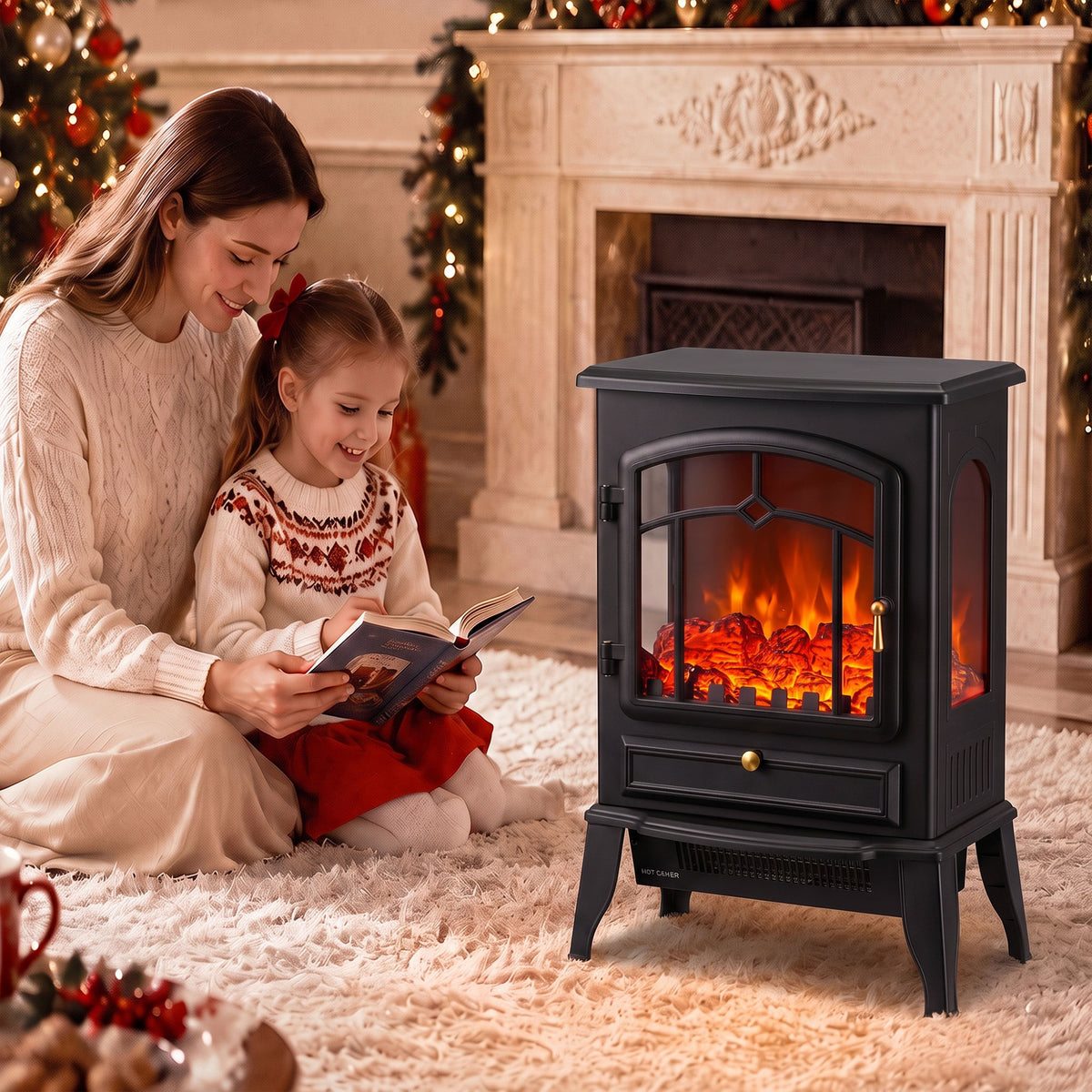 HOMCOM 3 Sided Electric Fireplace Heater With Thermostat