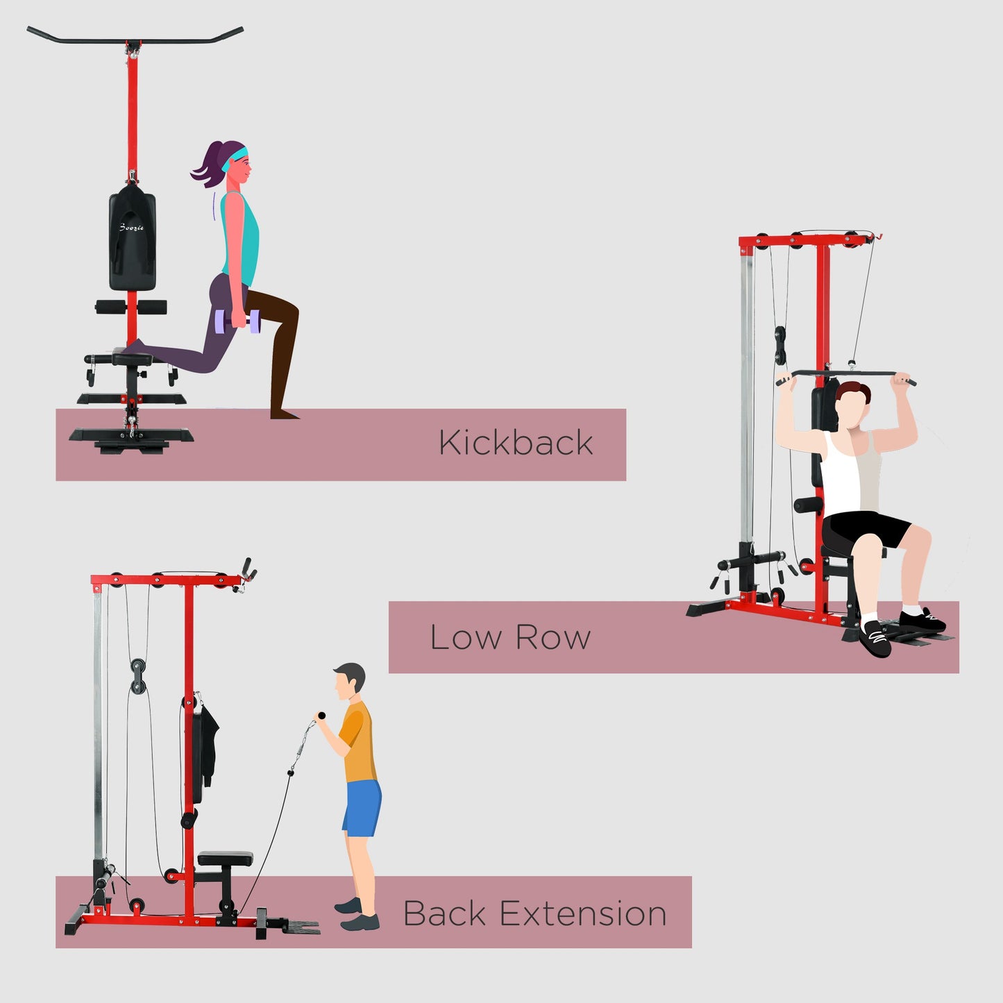 SPORTNOW Adjustable Power Tower with Chin-Up and Lat Pulldown Features for Home Gym, Red - ALL4U RETAILER LTD