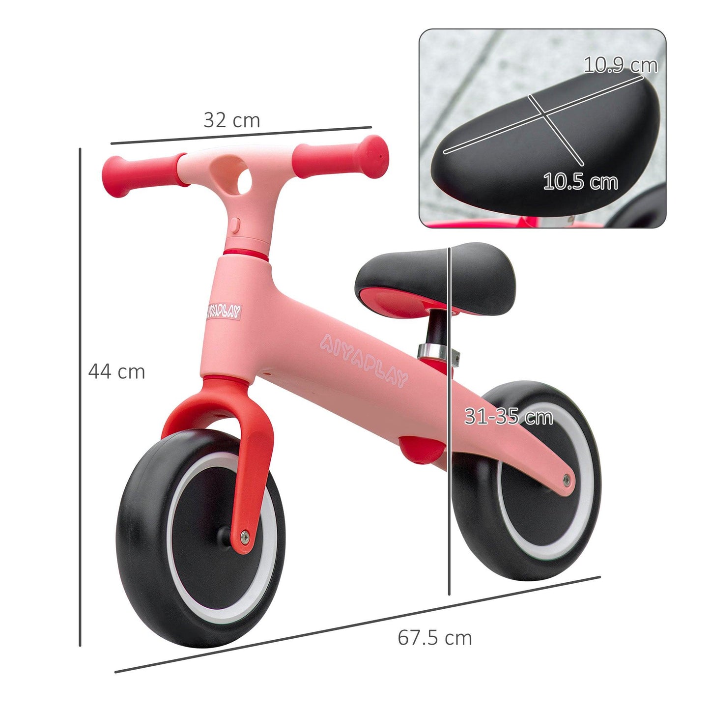 AIYAPLAY Balance Bike - Pink - 1.5-3 Years - Adjustable Seat - ALL4U RETAILER LTD