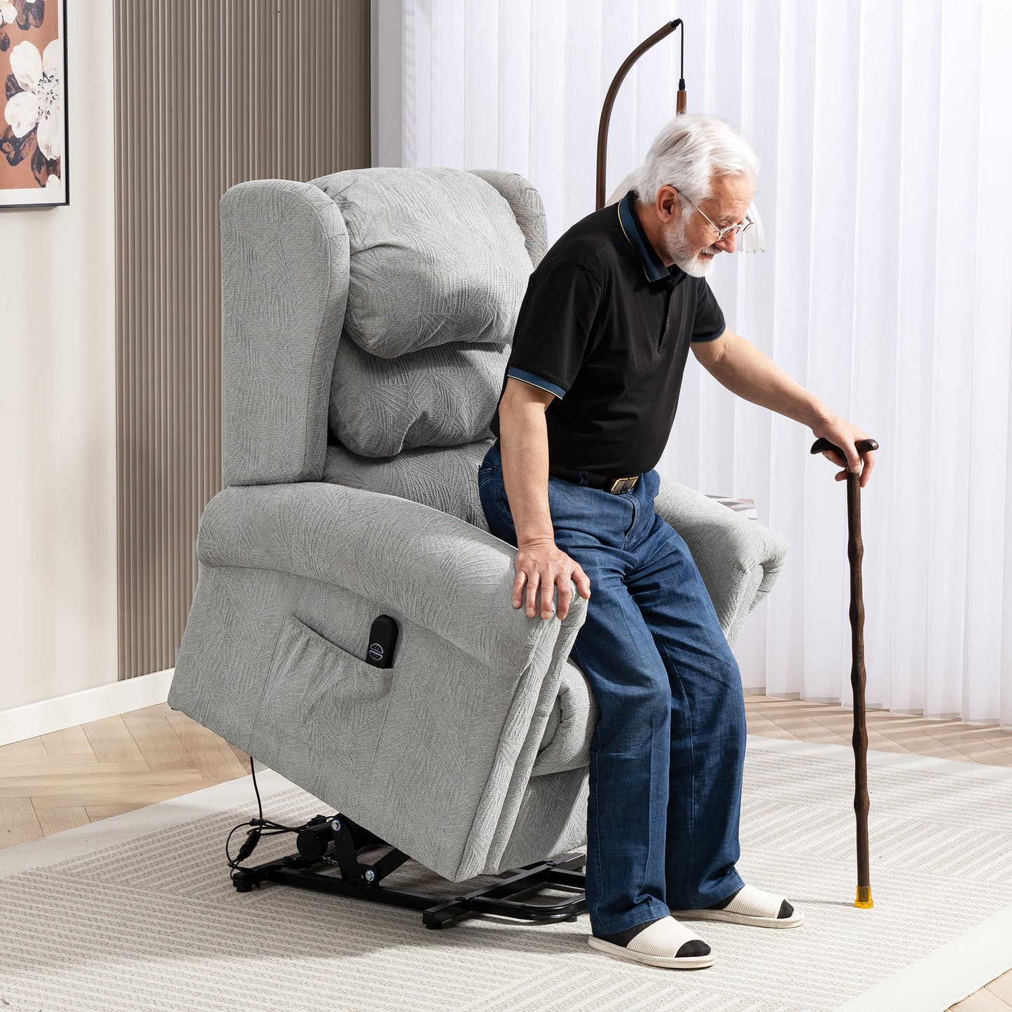 HOMCOM Velvet Feel Electric Riser Recliner Chair Grey For Seniors With Easy Rise And Sit Comfort