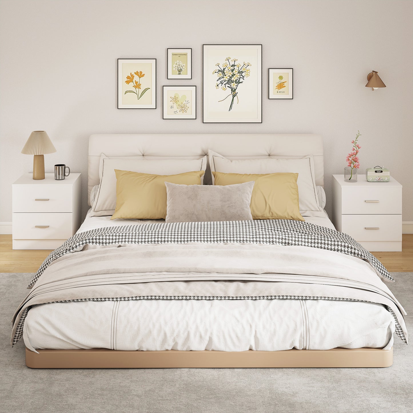 HOMCOM Set of 2 Modern Nightstands With 2 Storage Drawers White Bedside Tables for Bedroom and Living Room