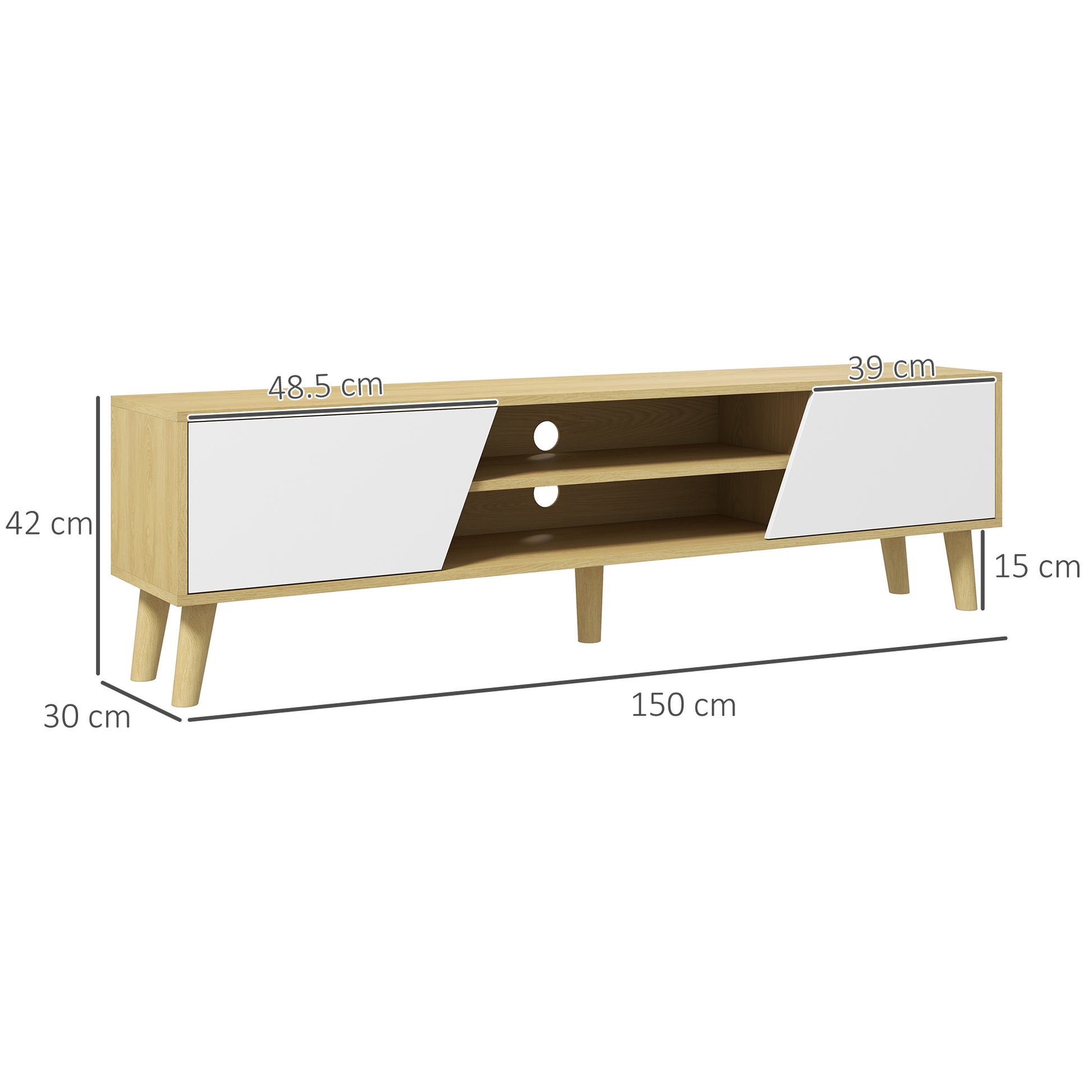 HOMCOM Modern Oak and White TV Stand Cabinet for TVs up to 65" with Storage Shelves and Soft Closing Doors, Ideal for Living Room or Bedroom - ALL4U RETAILER LTD