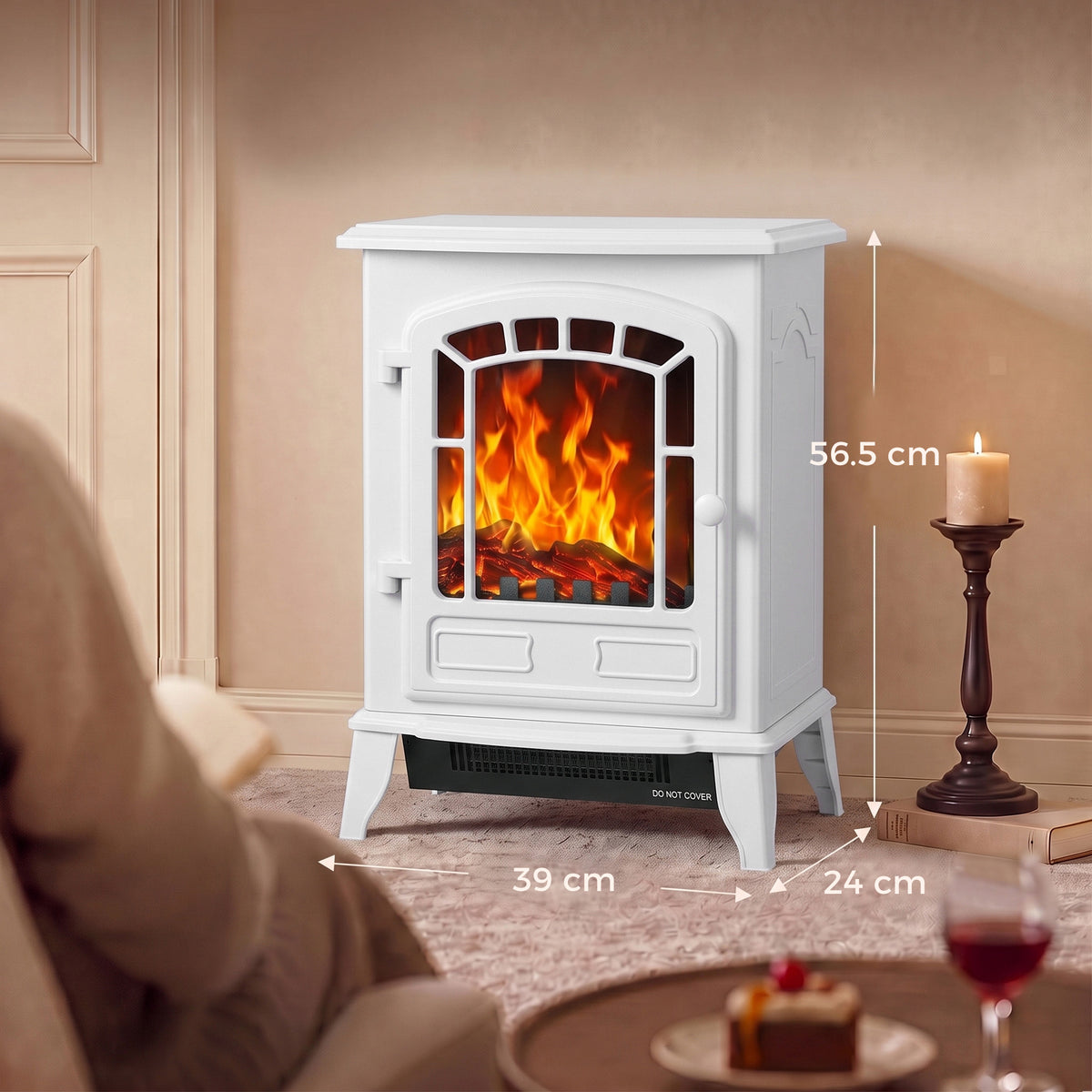 HOMCOM 2000W Freestanding Electric Fireplace With LED Flame And Thermostat White