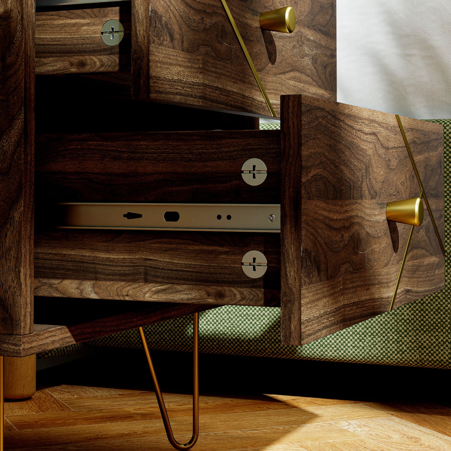 HOMCOM Bedside Tables Set of 2 With 2 Drawers and Gold Hairpin Legs Wood Grain Nightstands