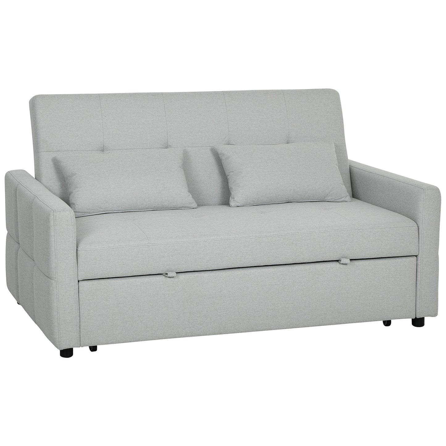 HOMCOM Three Way Two Seater Sofa Bed Light Grey Three In One Compact Linen Look Upholstered Sofa