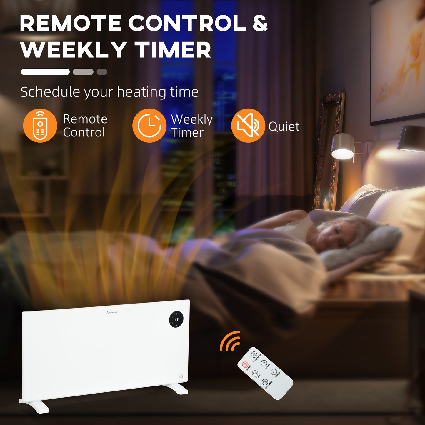 HOMCOM 2000W Electric Convector Heater Freestanding Or Wall Mounted With Adjustable Thermostat Timer White