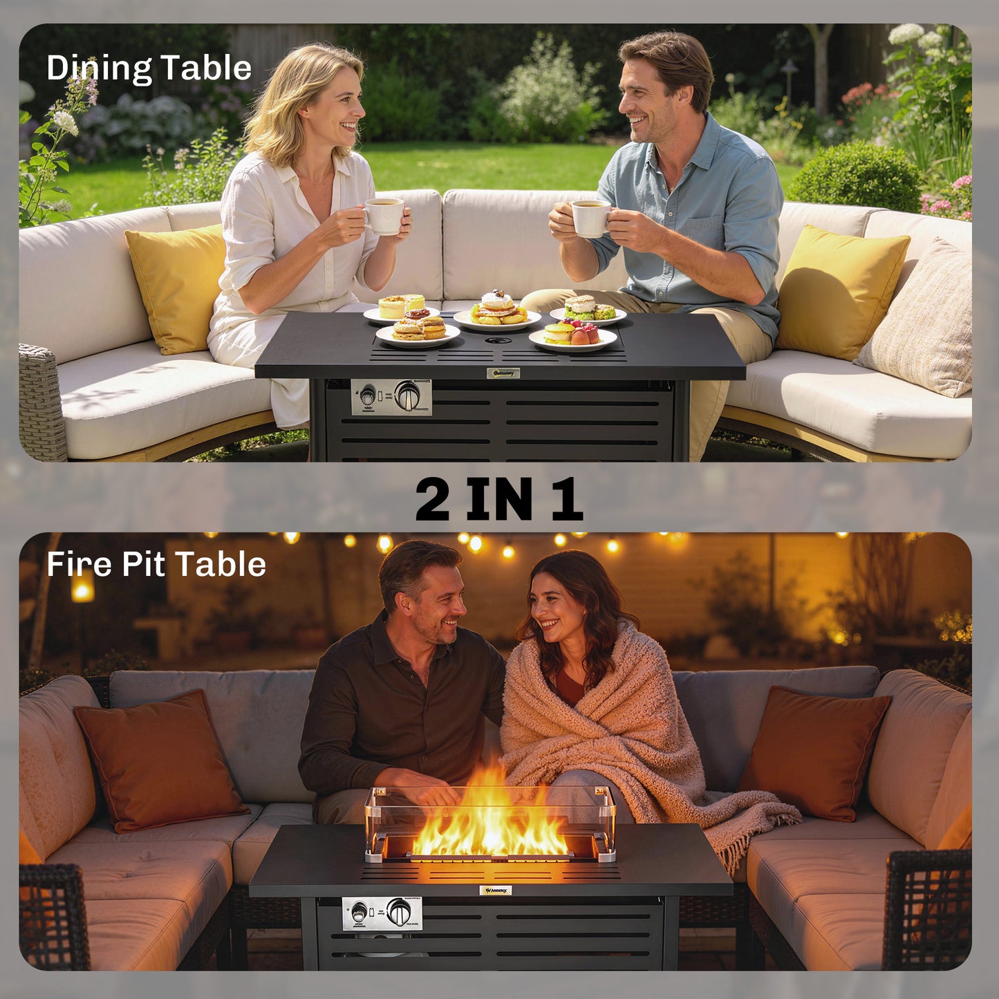 Outsunny 50,000 BTU Propane Gas Fire Pit Table With 43 Inch Steel Tabletop, Pulse Ignition