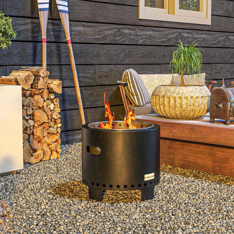 Outsunny Black Metal Smokeless Fire Pit - Stylish Wood-Burning Outdoor Patio Heater - ALL4U RETAILER LTD