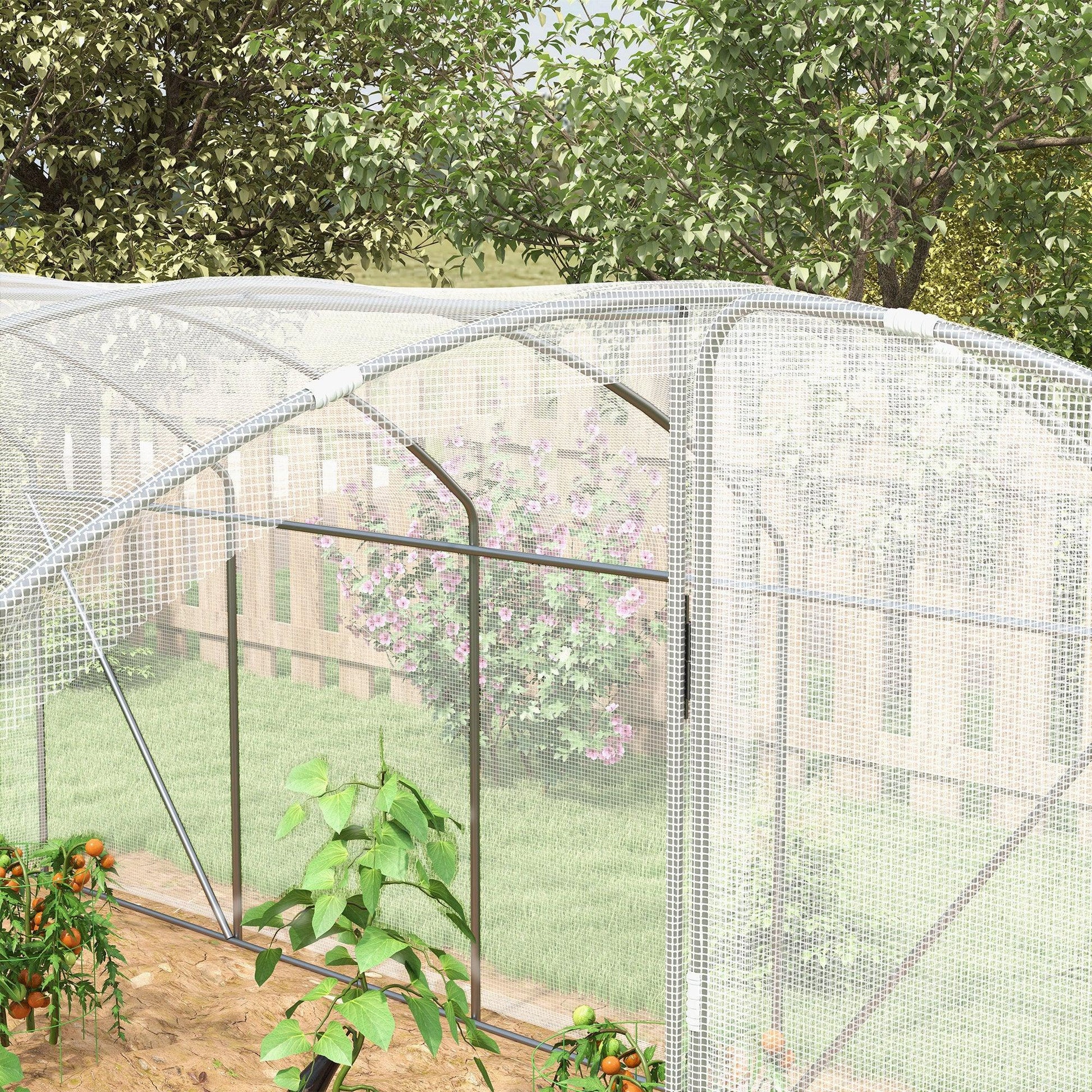 Outsunny Polytunnel Greenhouse Walk-in Grow House with UV-resistant PE Cover, Door, Galvanised Steel Frame, 4 x 3 x 2m, White - ALL4U RETAILER LTD