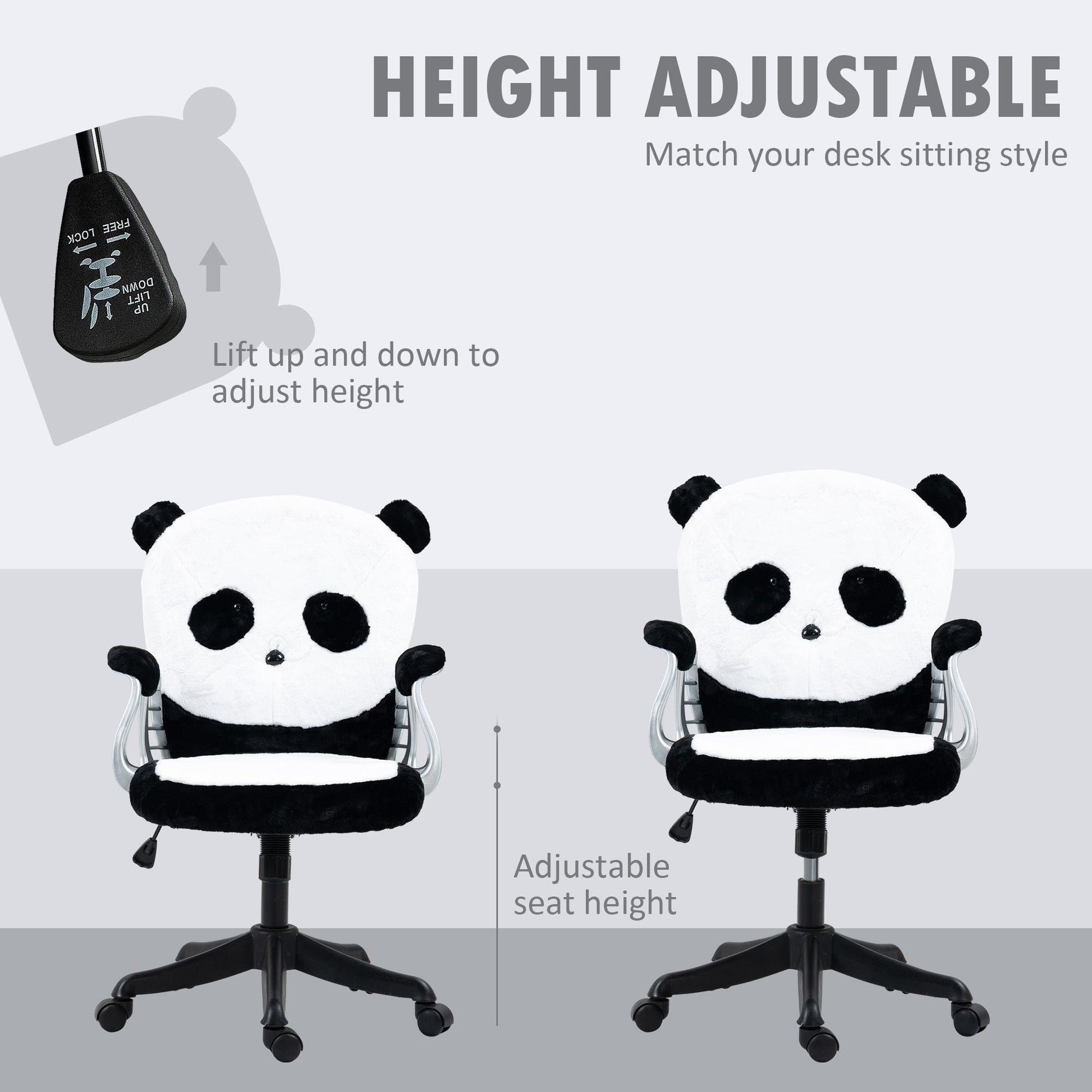 Vinsetto Fluffy Panda Office Chair - Adjustable Height, Tilt Function - ALL4U RETAILER LTD