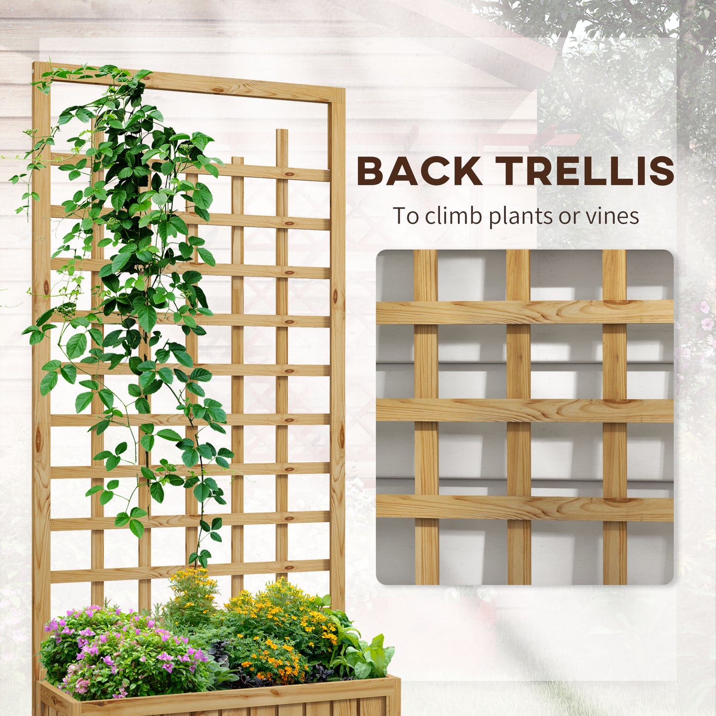 Outsunny Wooden Rolling Trellis Planter Box for Vegetables, Herbs, and Flowers with Soil Liner - ALL4U RETAILER LTD