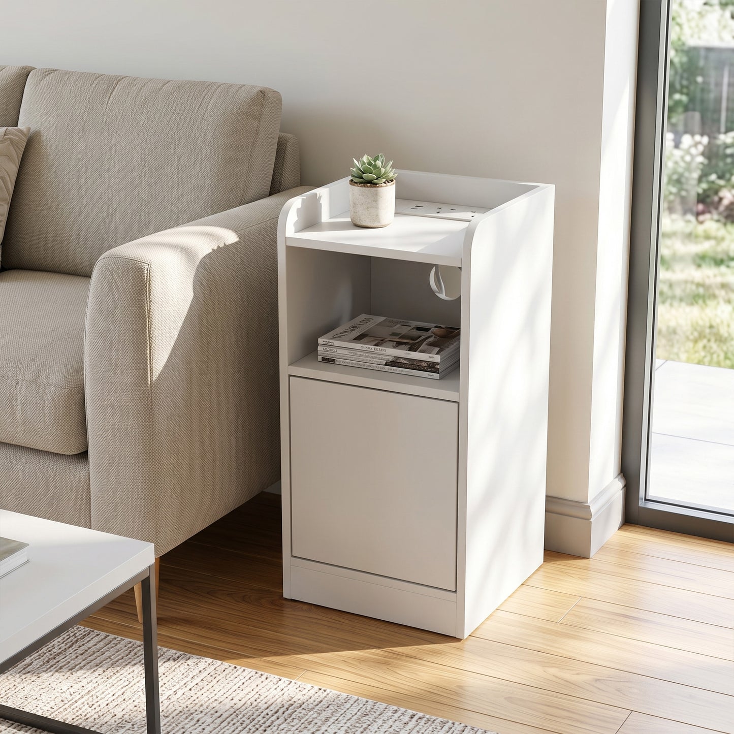 HOMCOM Set Of 2 Slim White Bedside Tables With USB Charging Station And Adjustable Shelf